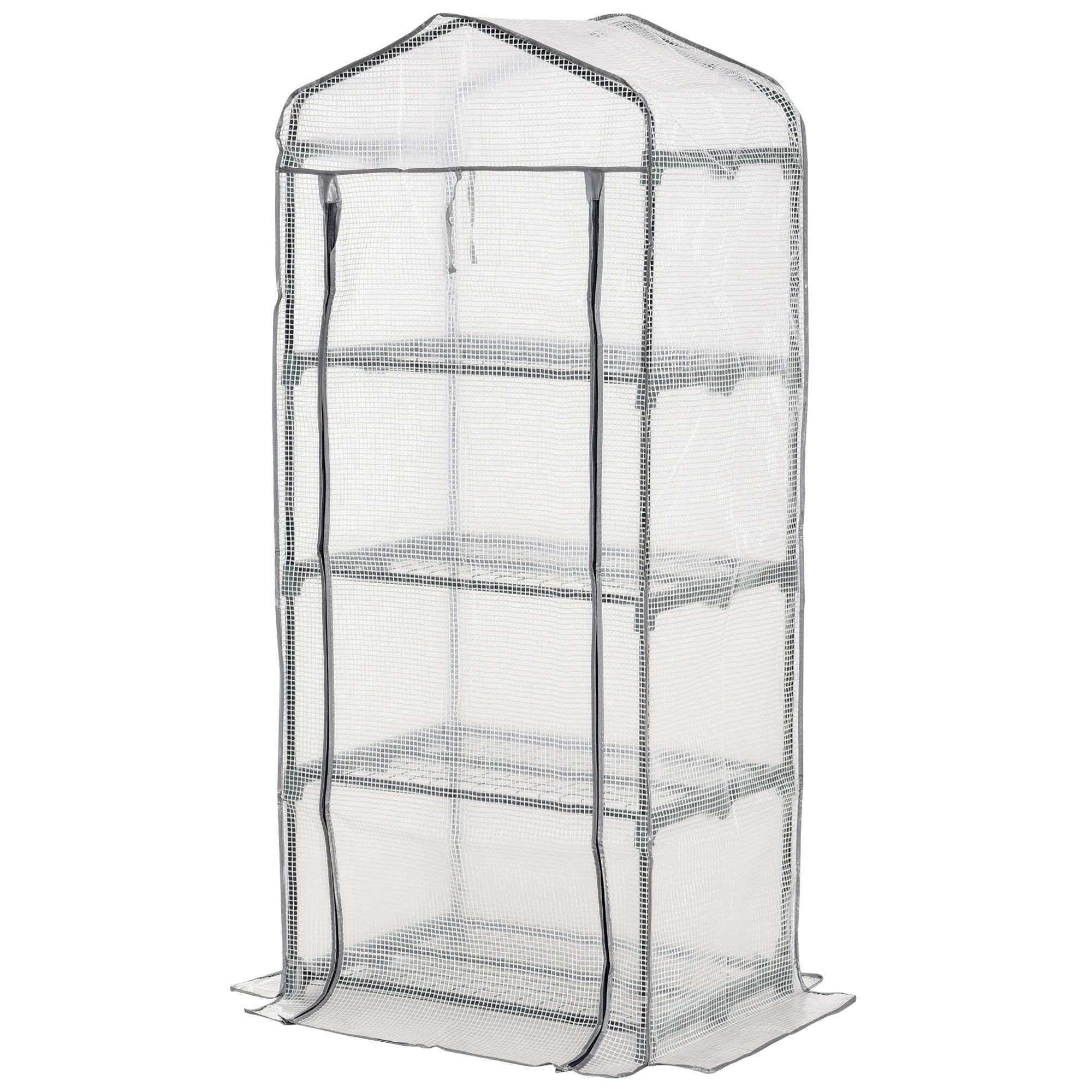 4 Tiers Mini Portable Greenhouse Grow Shed Metal Frame PE Cover