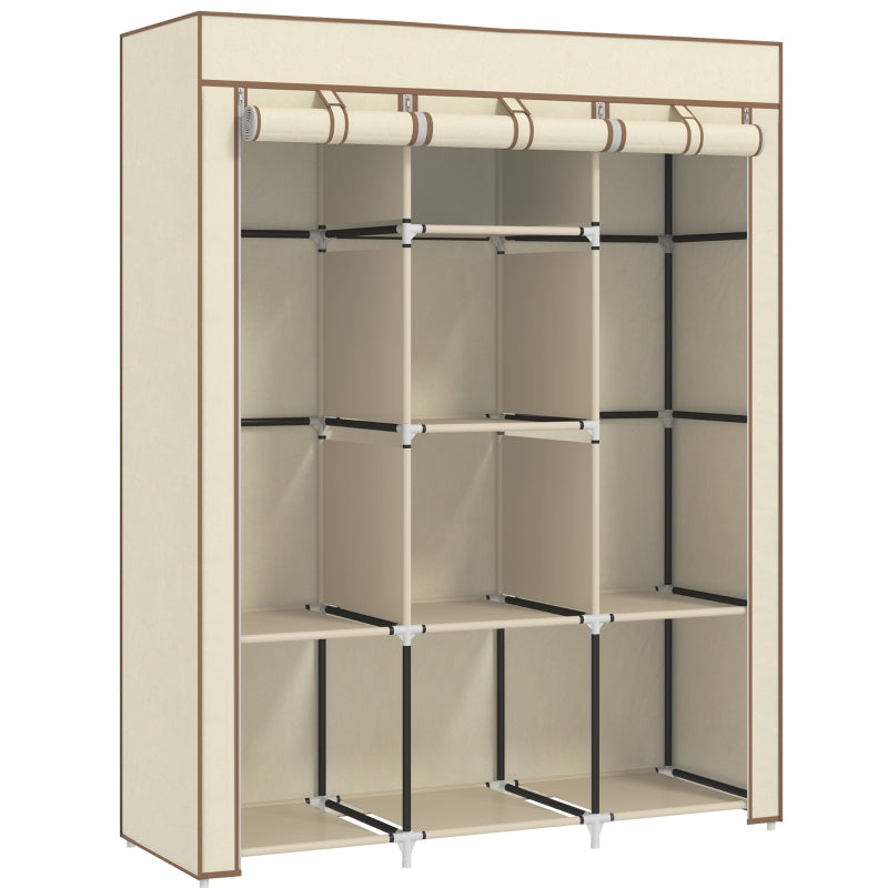 Fabric Wardrobe with Rails and Shelves, Cream White