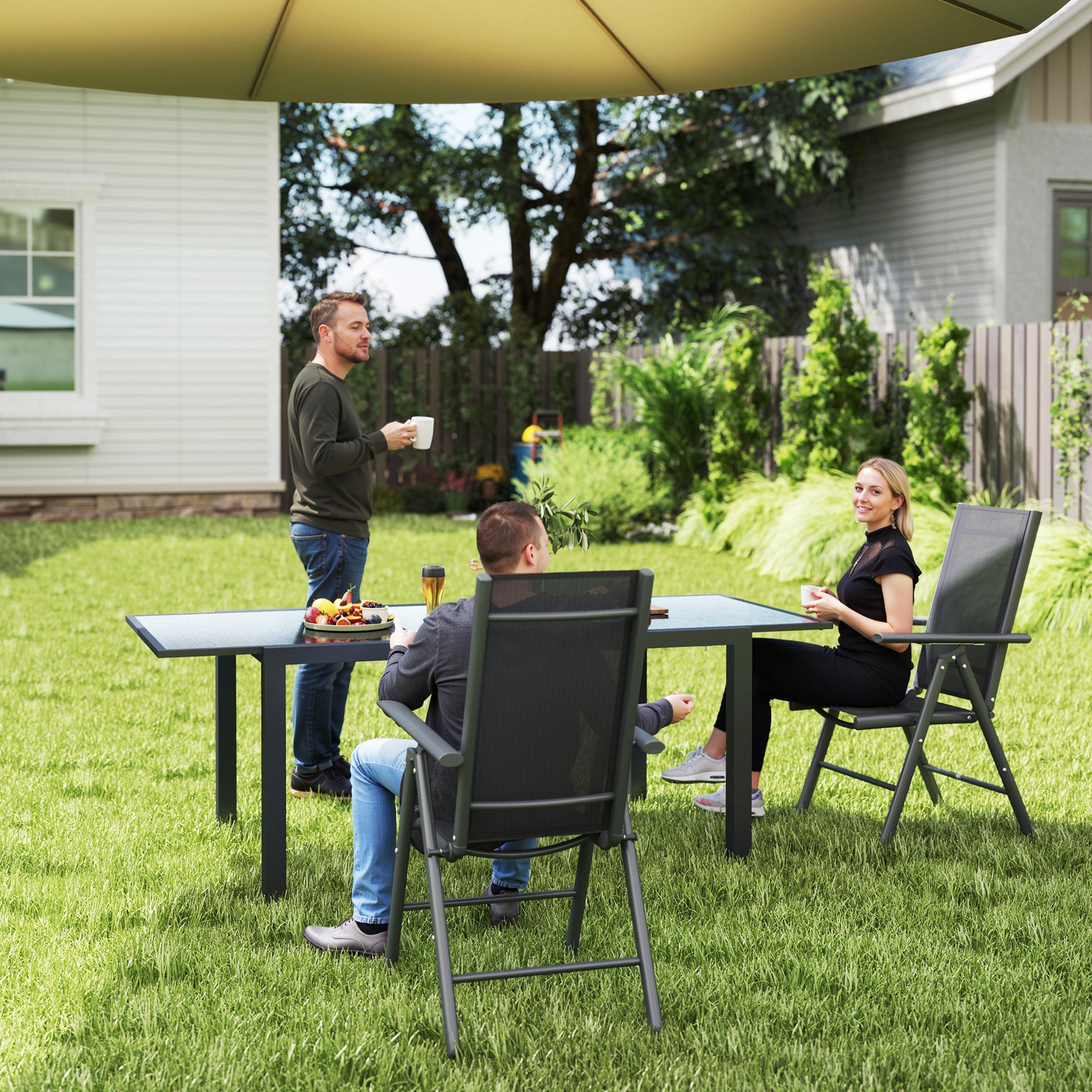 Set of 2 Folding Chairs, Aluminium Frame Outdoor Camping with Mesh, Dark Grey