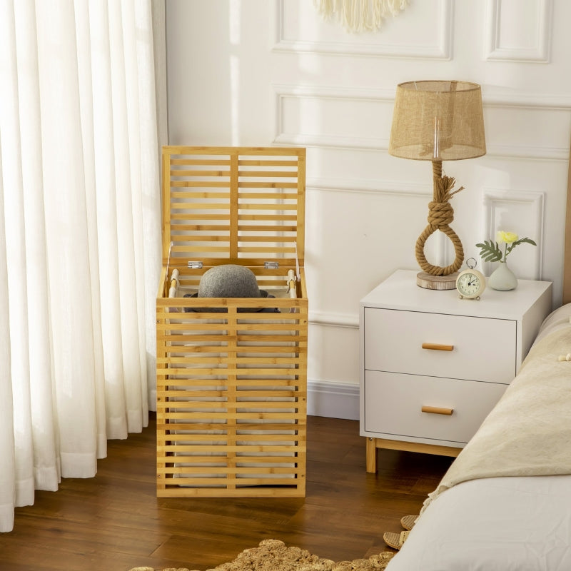 Bamboo Laundry Basket, 63L, Removable Bag, Natural Wood