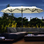 Double Parasol 295x219cm LED Adjustable Tilt Garden Umbrella, Polyester & Steel, Beige
