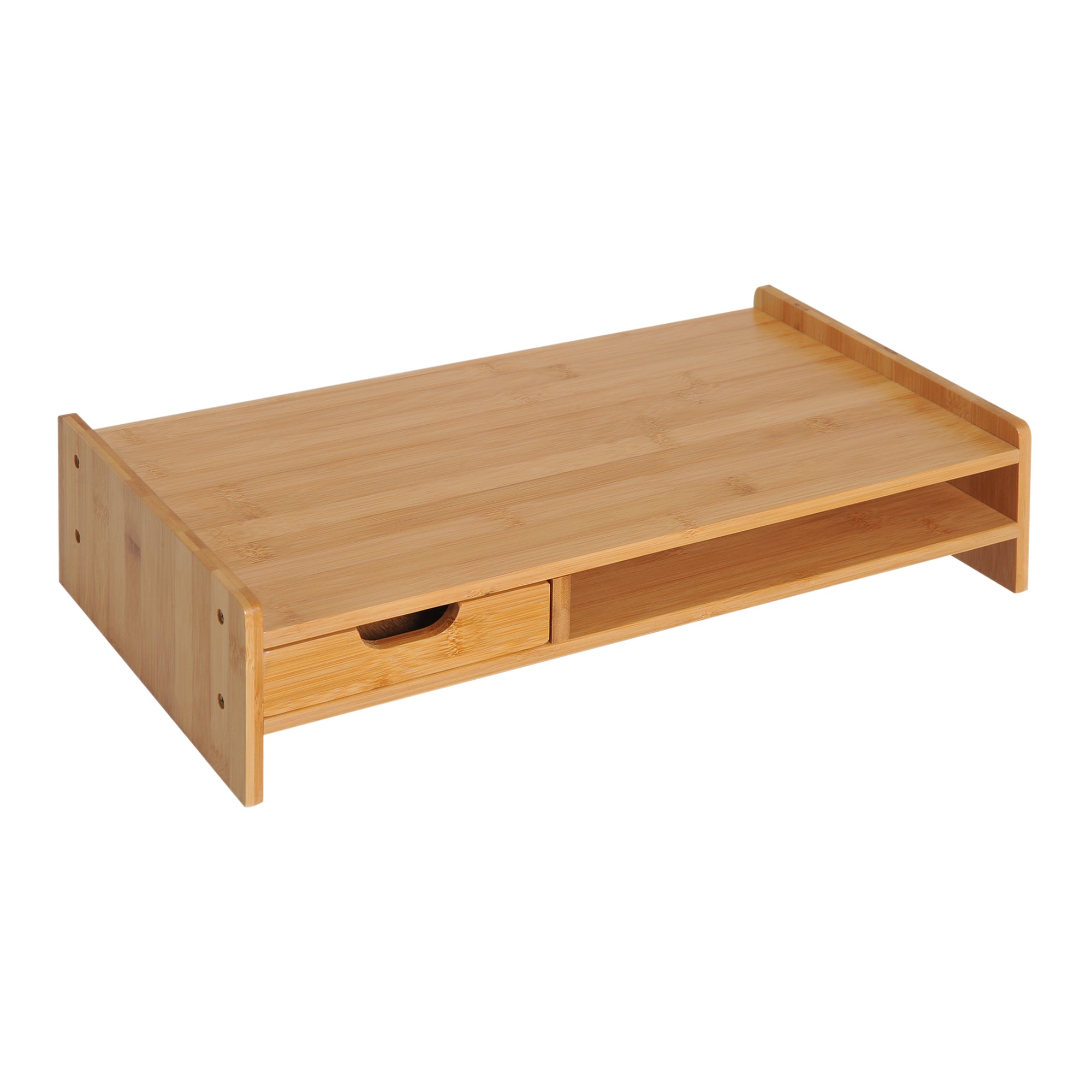 Monitor Stand Screen Desk Organizer with Drawers, Natural Bamboo