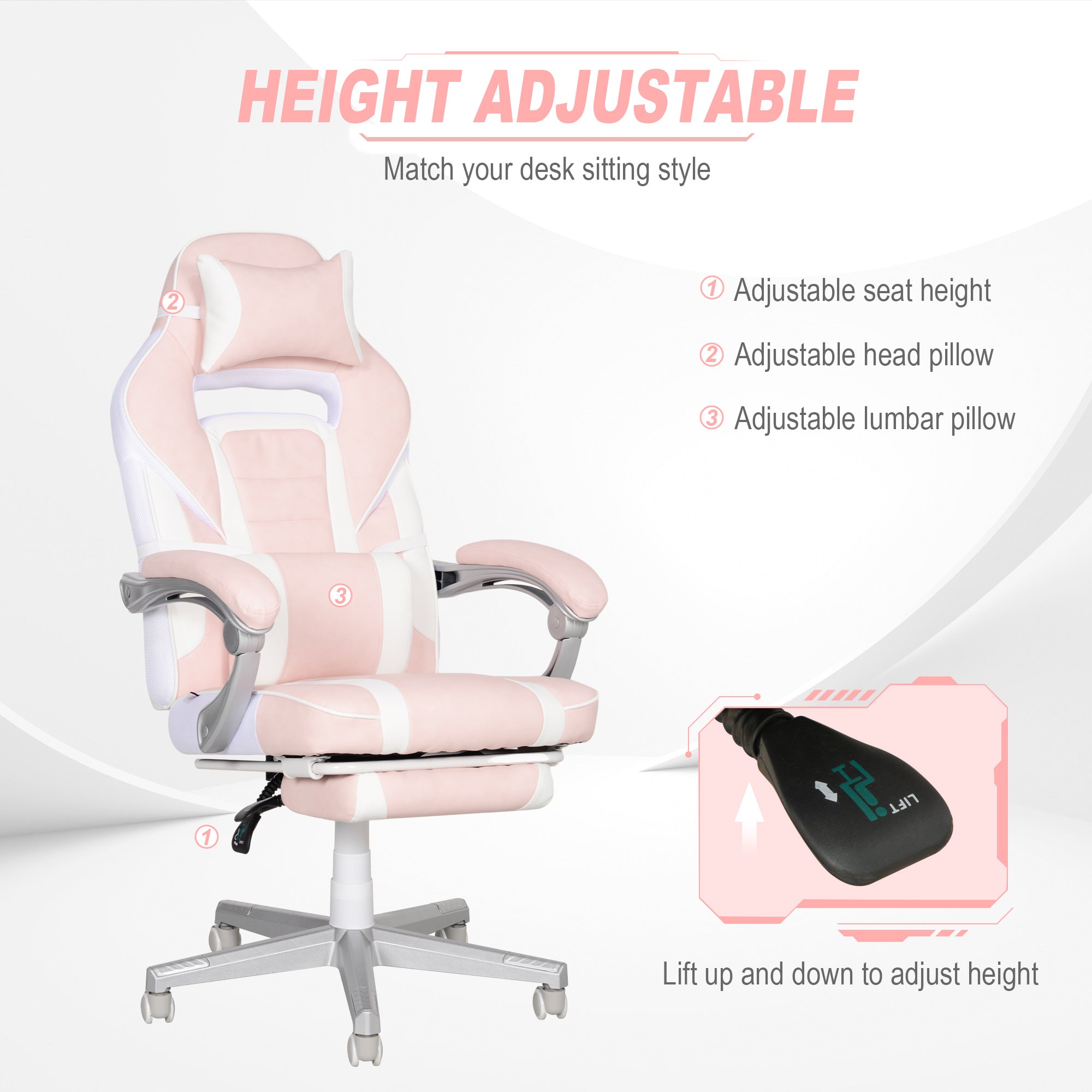 Gaming Chair Reclining with Footrest Faux Leather Pink/White