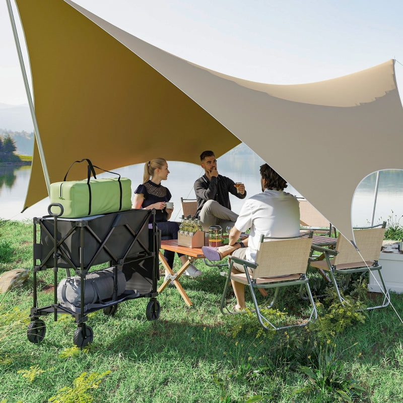 Double Decker Folding Trolley, 200KG 350L Capacity Collapsible Wagon Extended, Black