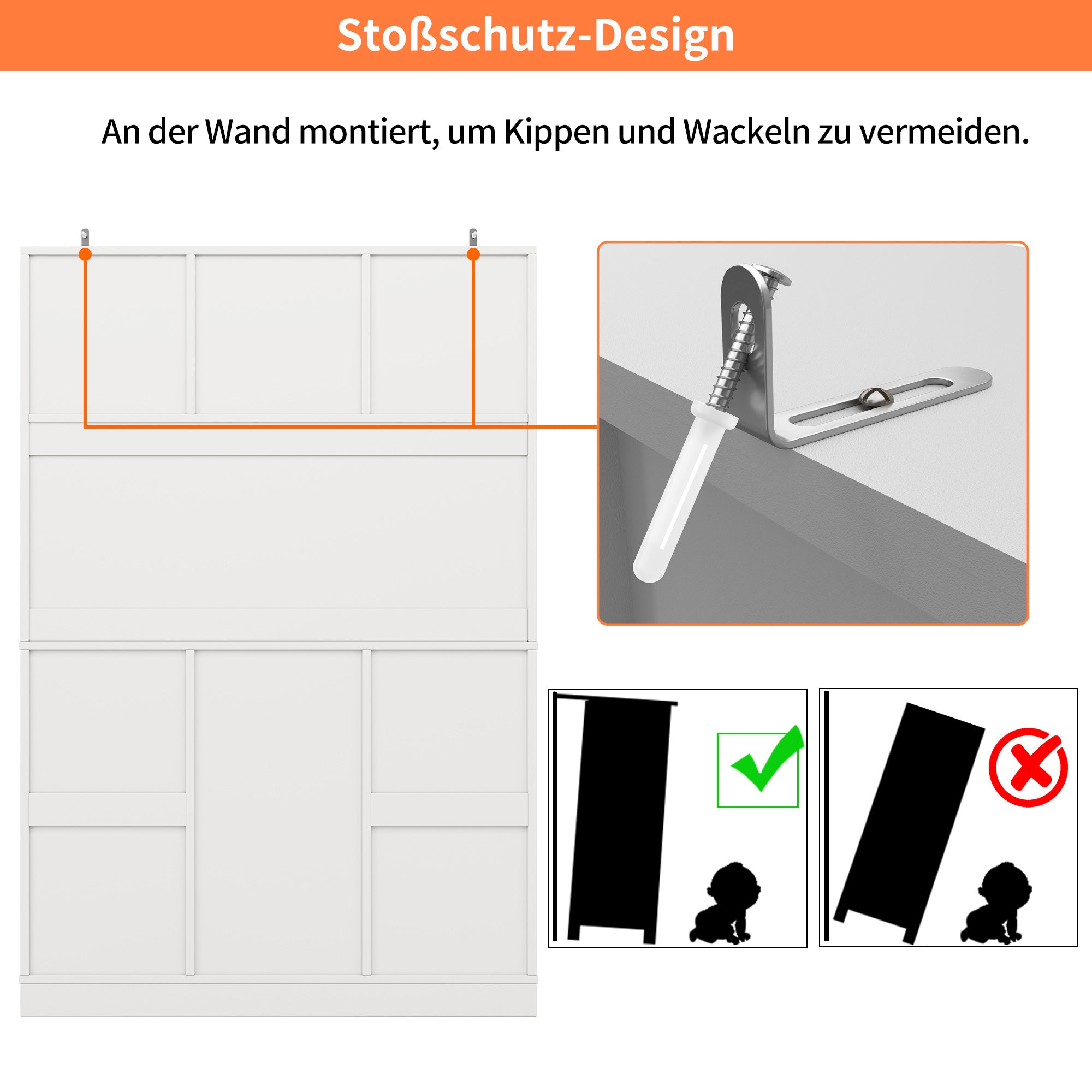 Tall Kitchen Cabinet Buffet with Adjustable Shelves Wine Rack 4 Doors 2 Drawers - White