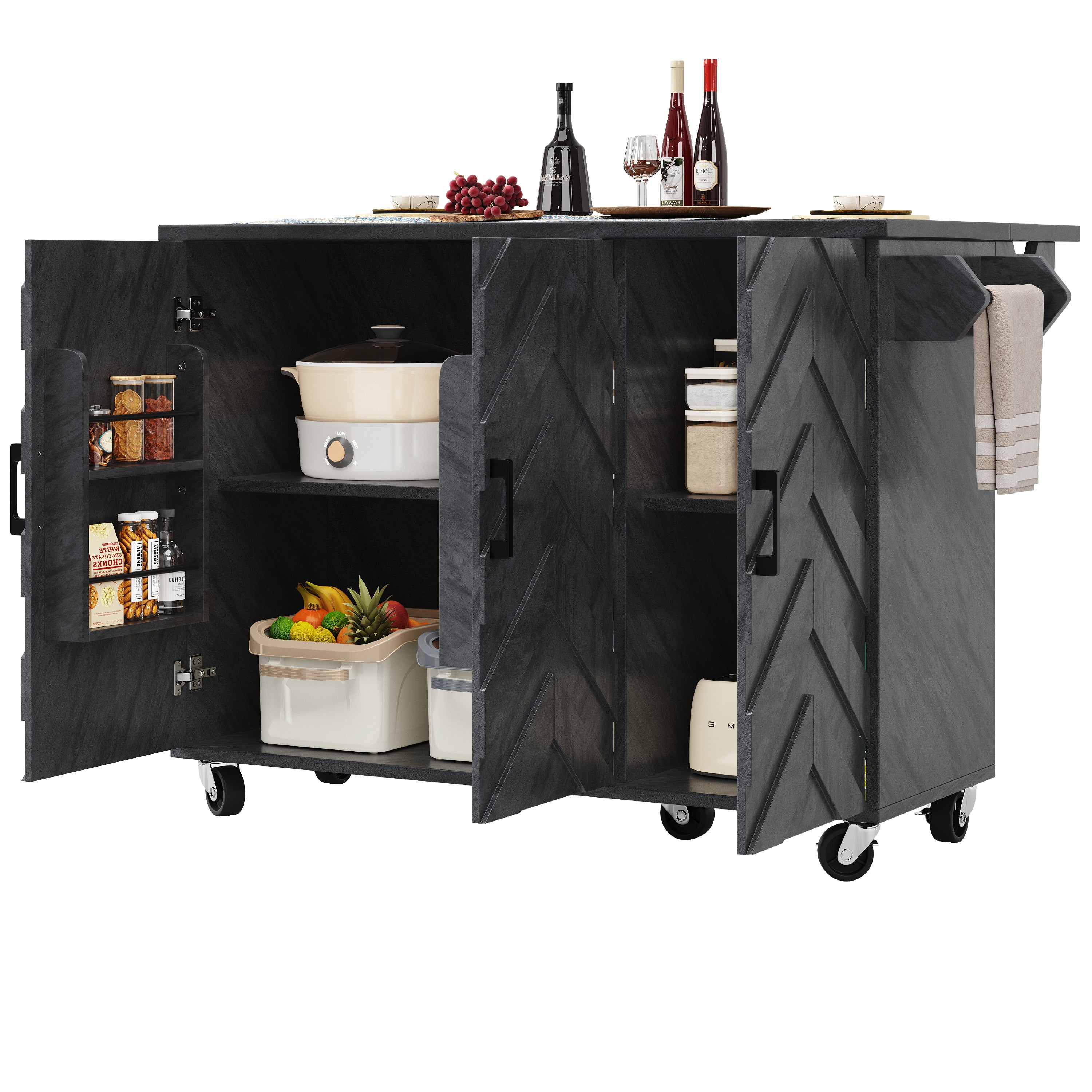 Mobile Kitchen Island Extendable Trolley 3 Drawers Adjustable Shelves