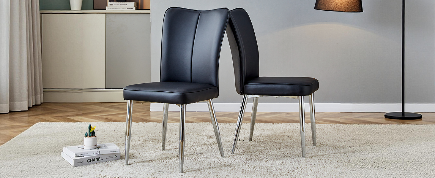 2 Modern Dining Chairs, 89cm High, Black PU