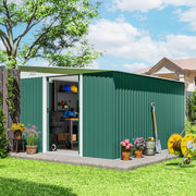 Garden Metal Storage Shed Double Sliding Doors 2 Air Vents 11.3x9.2ft Green