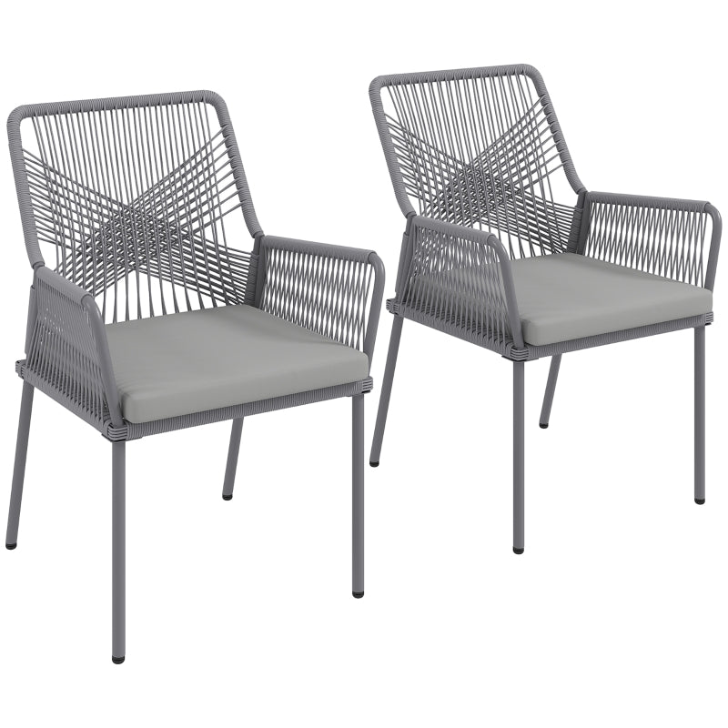 Garden Chairs, Set of 2, Rattan, Dark Grey