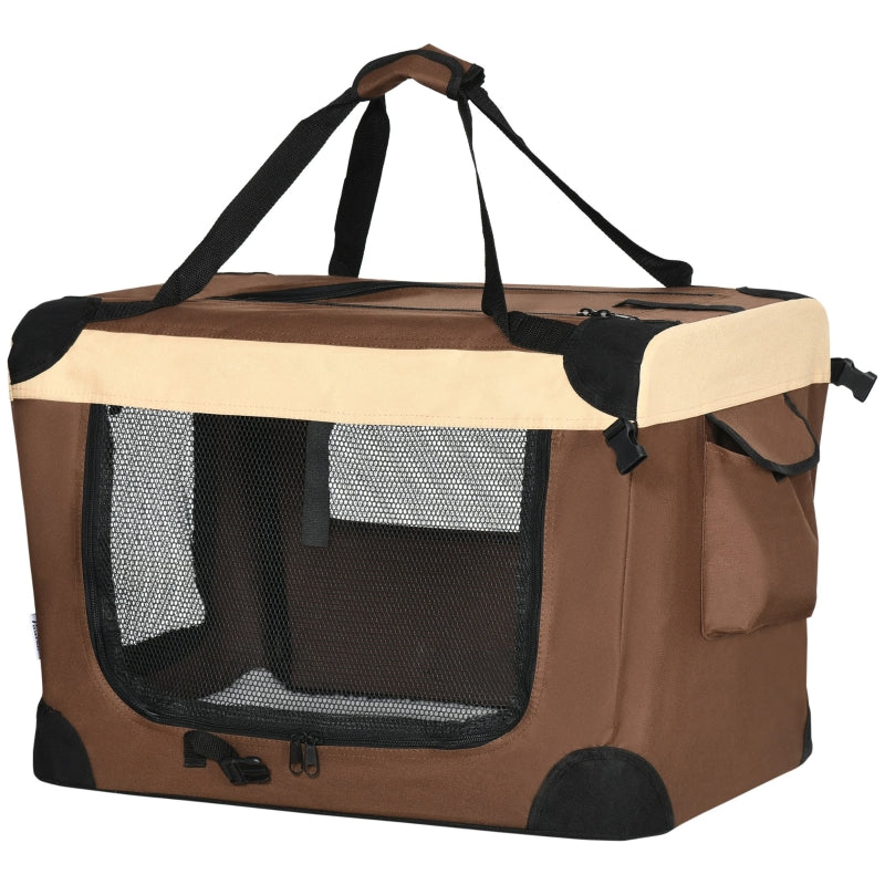 Foldable Pet Carrier 60cm, with Cushion, for Mini Dogs and Cats - Brown