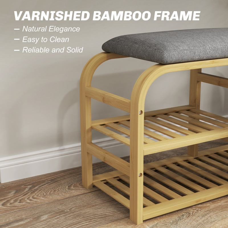Bamboo Shoe Rack Bench with Padded Seat - Nature Wood