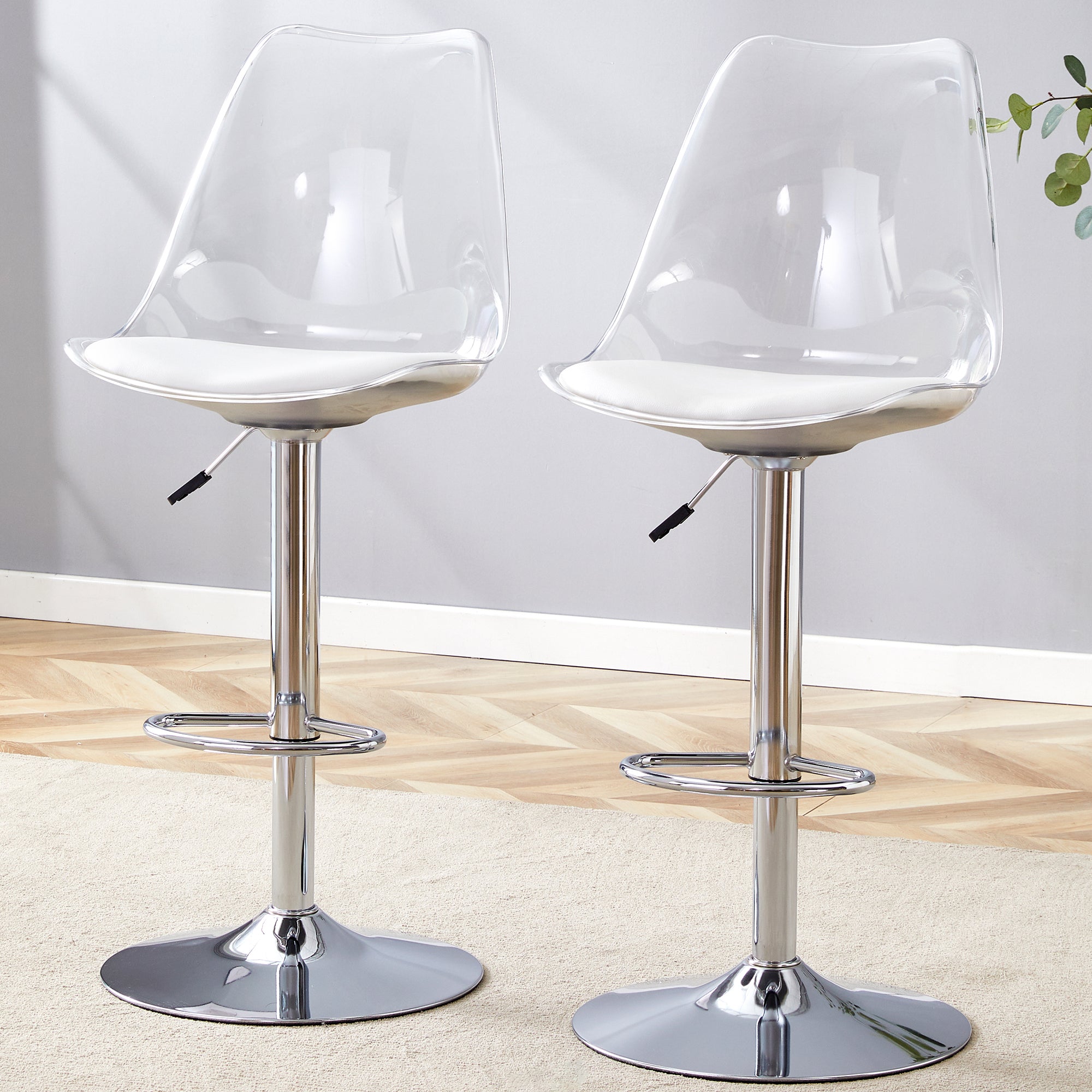 Modern Bar Stool Set, Adjustable Swivel Plastic Backs, PU Leather and Metal