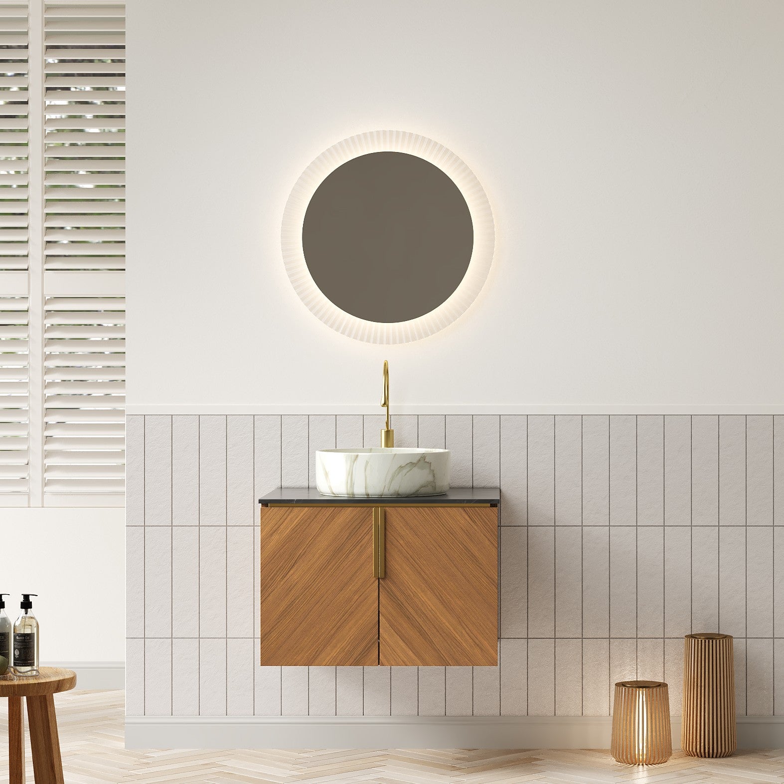 ARAI 61cm Wall Mounted Bathroom Vanity Unit with White Ceramic Basin, Black Sintered Stone Countertop, Plywood