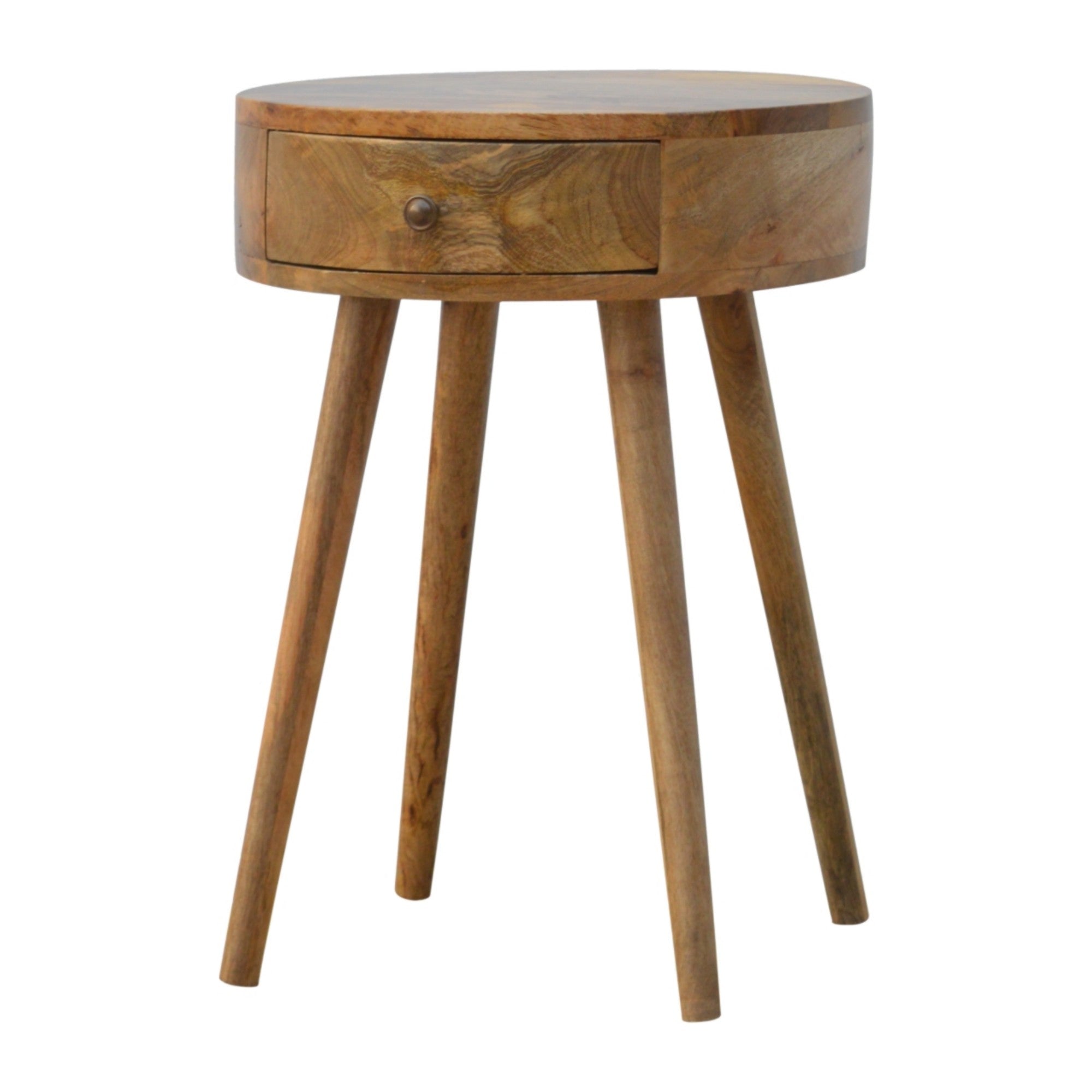Solid Wood Bedside, Circular Shaped 1 Drawer, Nordic