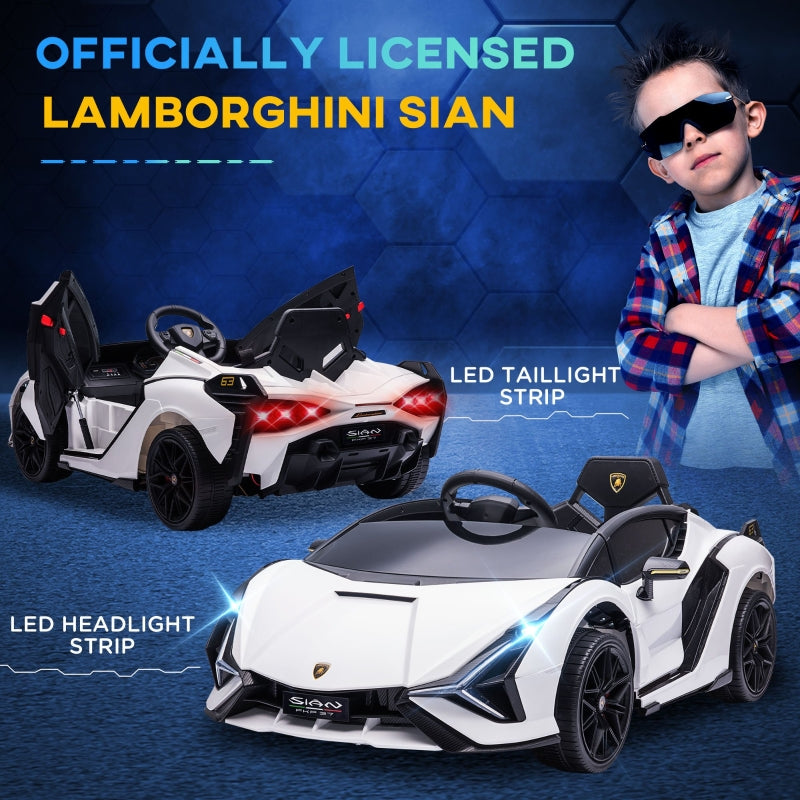 Lamborghini Sian Licensed 12V Electric Ride On Car with Remote Control, White