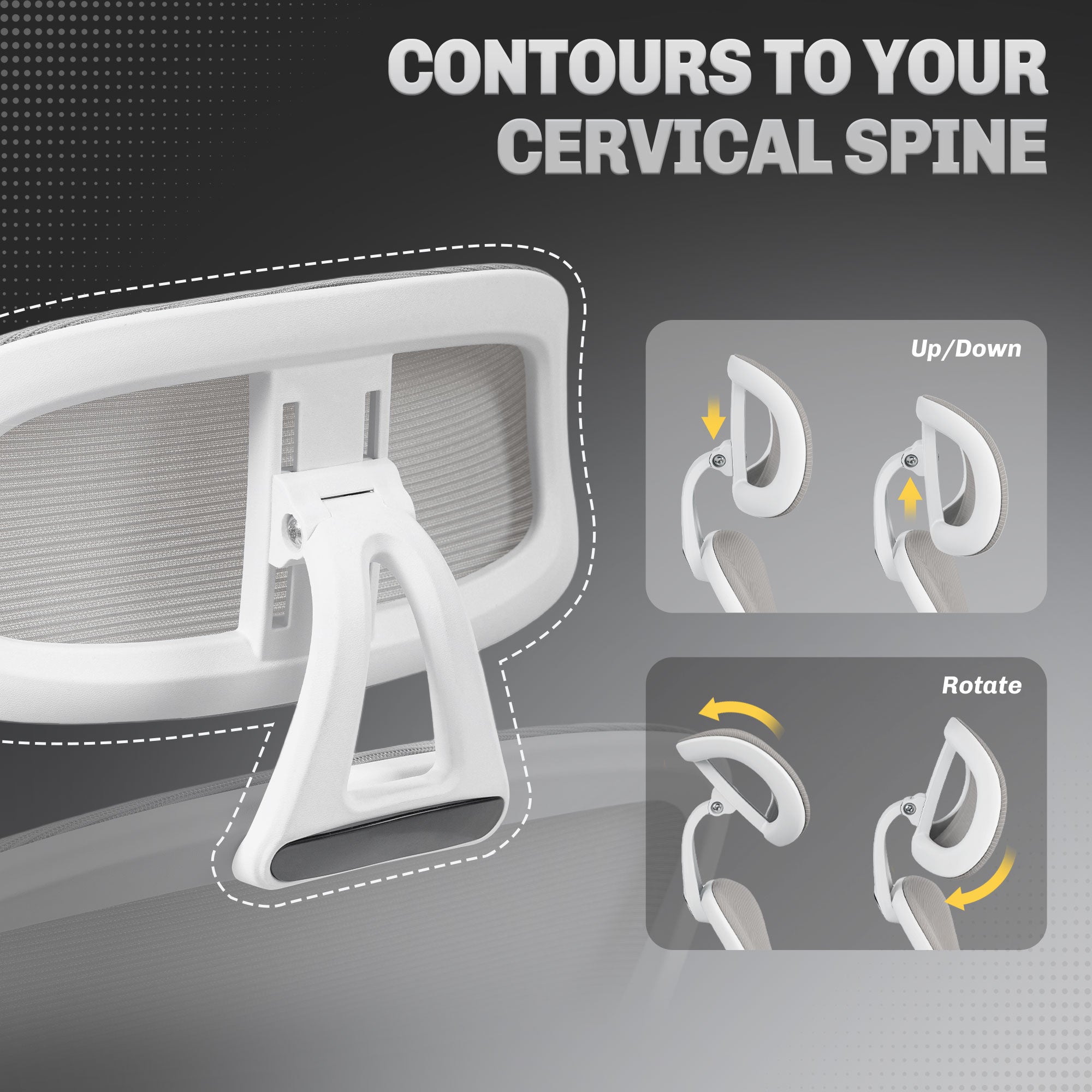 Ergonomic Office Chair, Adjustable Lumbar, Headrest, Footrest, Reclining Swivel, Mesh High Back, Grey