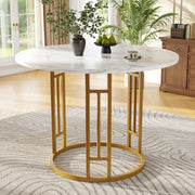 Round Dining Table 80x76cm 4-Person Marble Tabletop Metal Legs Gold