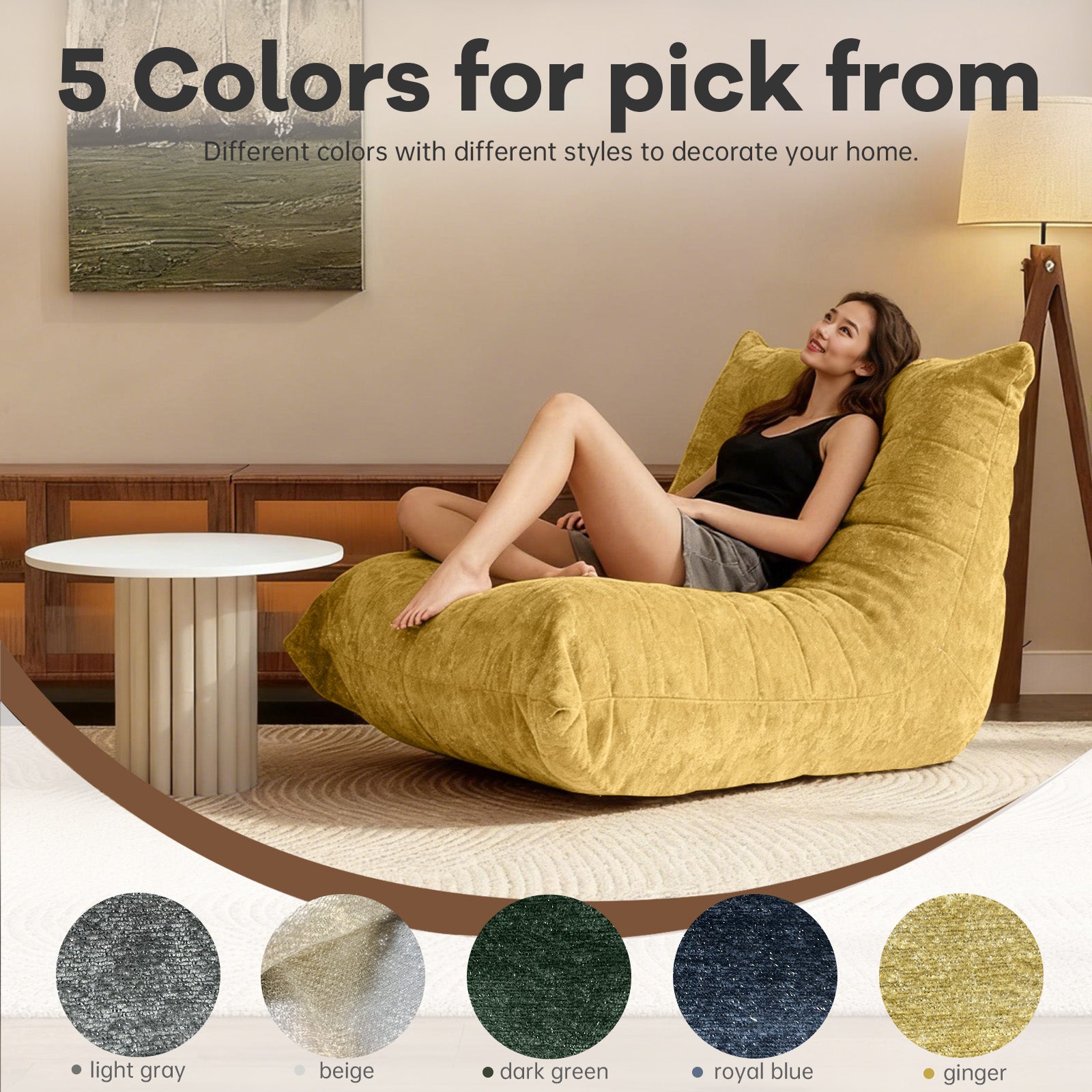 Luxury Silver Thread Chenille Bean Bag Lazy Sofa - Neck Lumbar Hip Support, Stain-Resistant, Non-Slip - Chenille