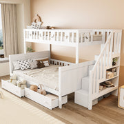 Children's Bunk Bed 90*200/140*200cm Safety Stairs Drawers Slatted Base, Solid Wood White