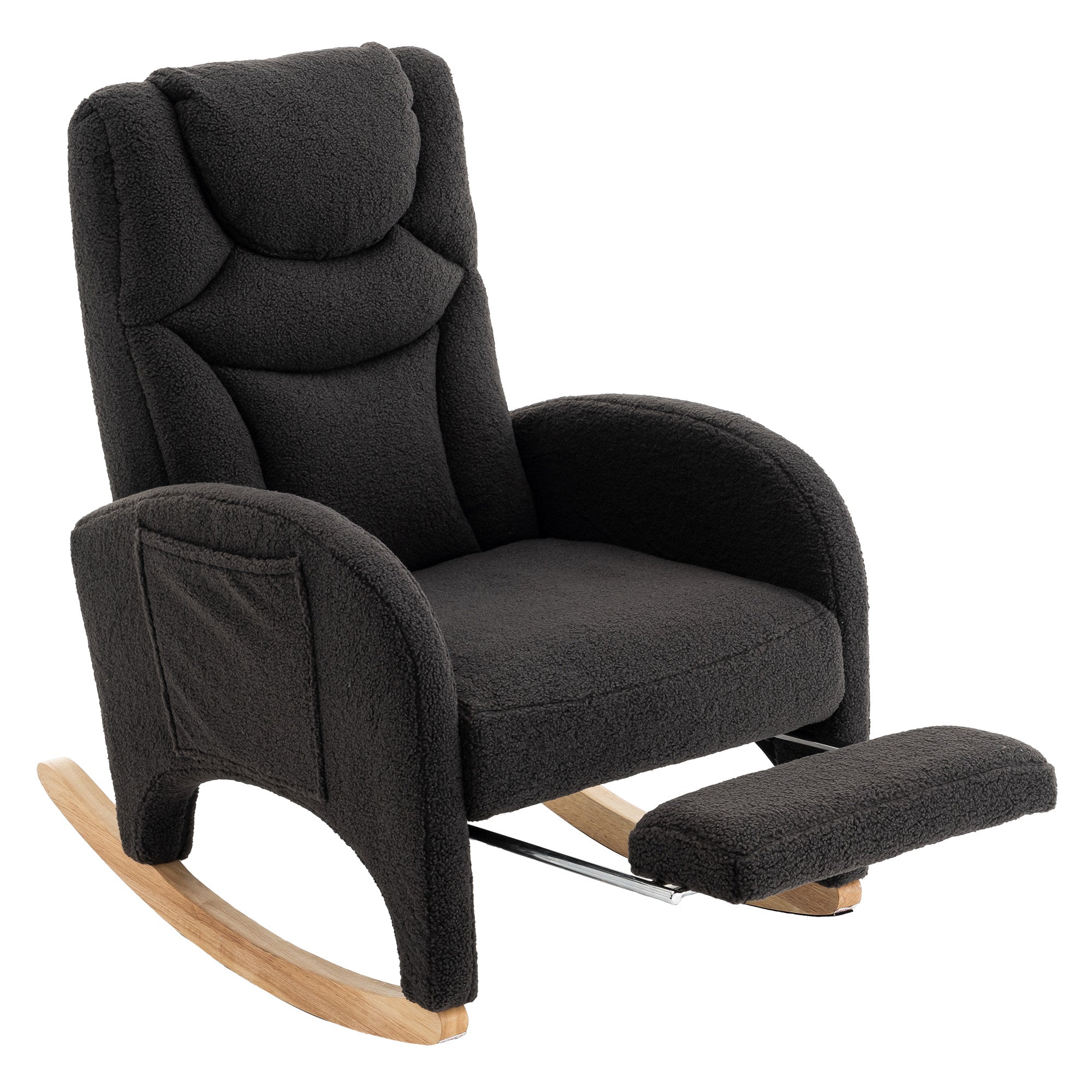 052 Rocking Chair, Upholstered with Armrest, Dark Grey Teddy Fabric