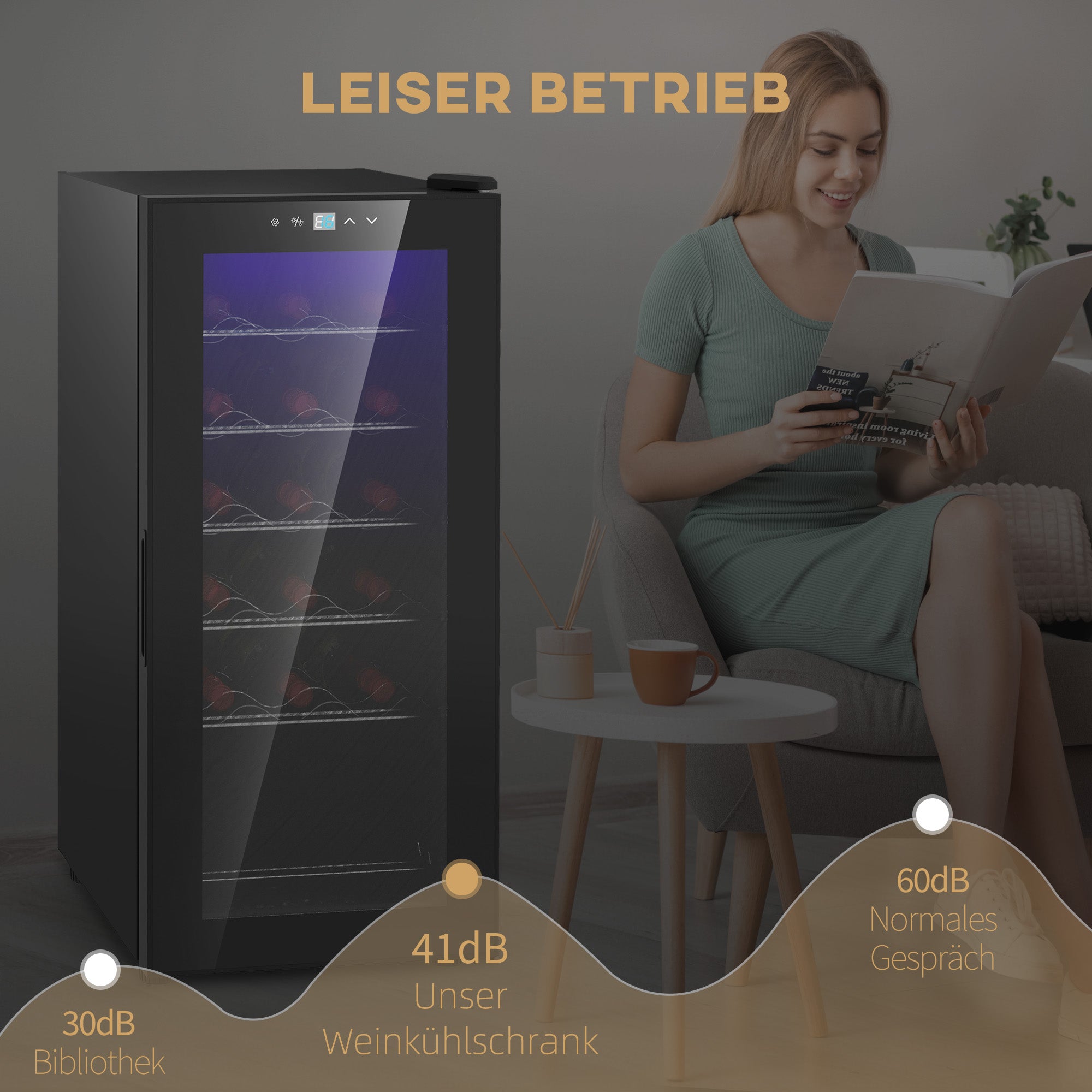 Wine Cooler, 18 Bottles, 50L, Glass Door, Stainless Steel