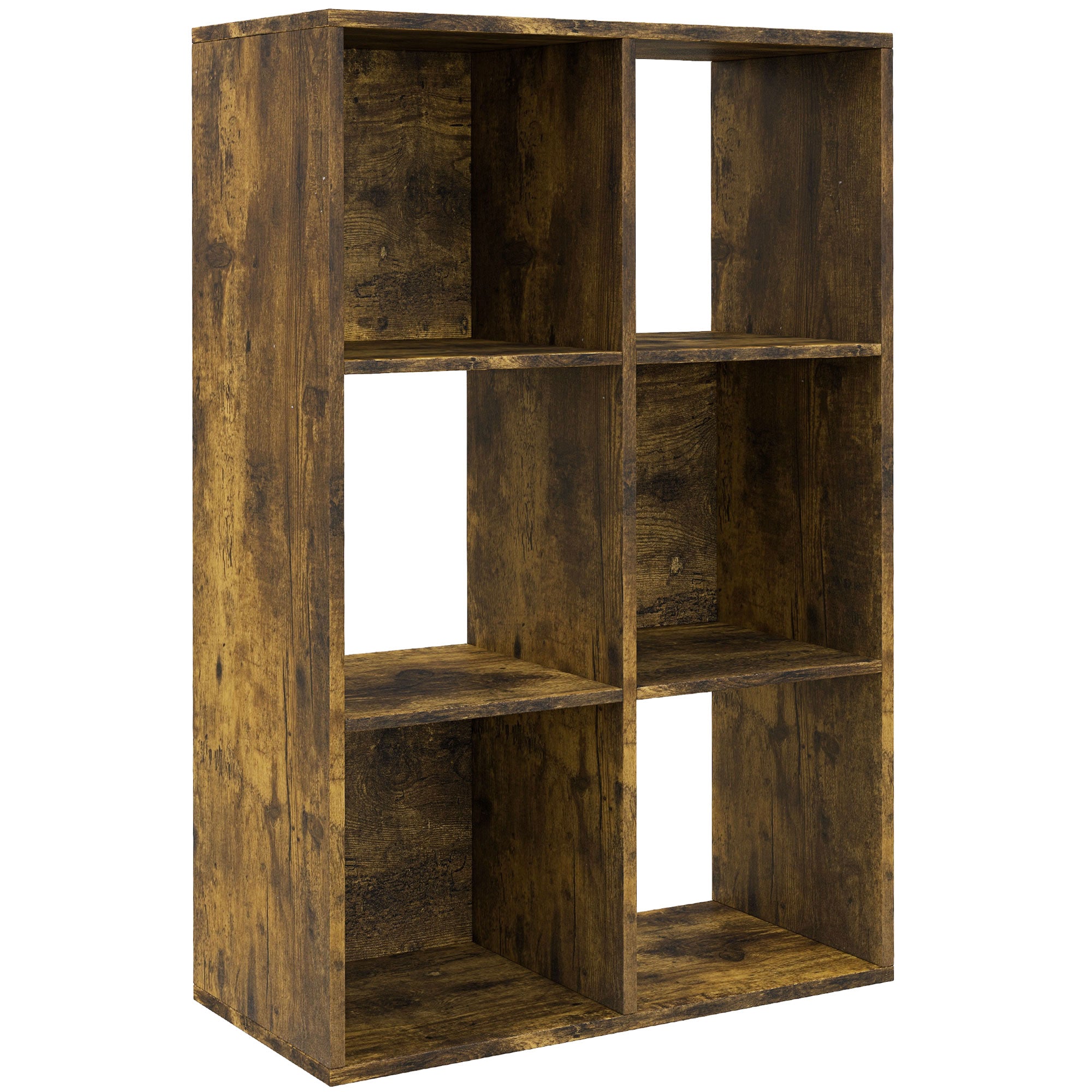 Bookshelf 6-Cube Storage Unit - Rustic Brown