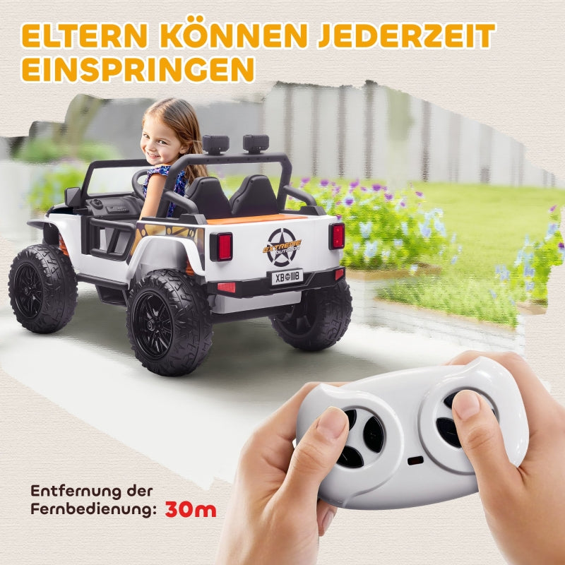 Electric Ride-on Car with Parent-Child Seat and Remote Control, White