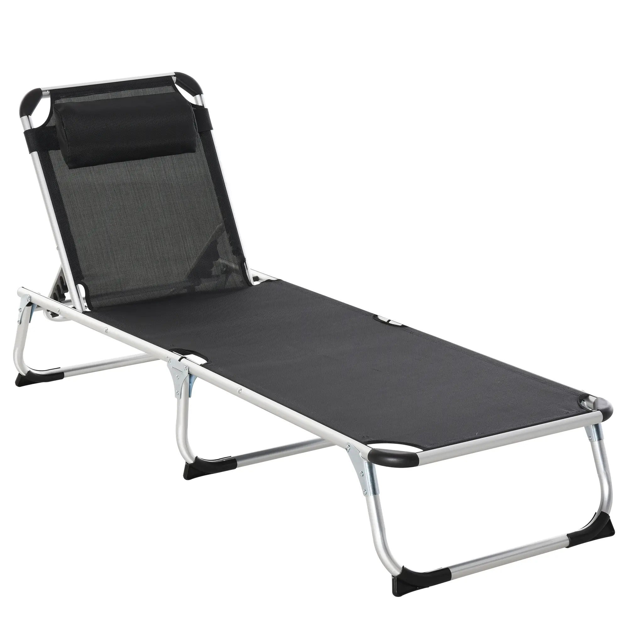 Sun Lounger Adjustable Foldable Ergonomic 170x60x76cm Mesh Fabric Black