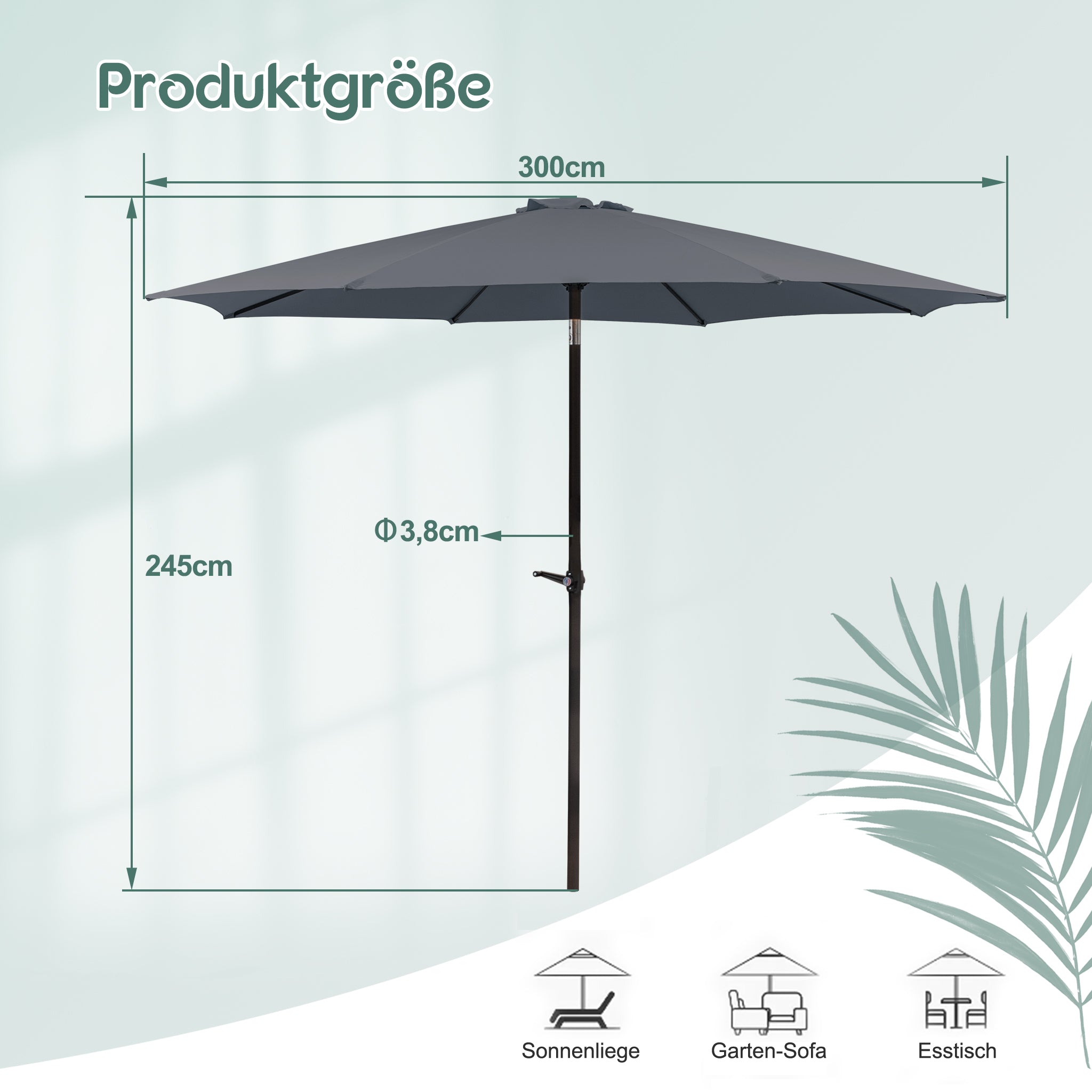 Parasol 300 cm foldable travel beach umbrella for outdoor