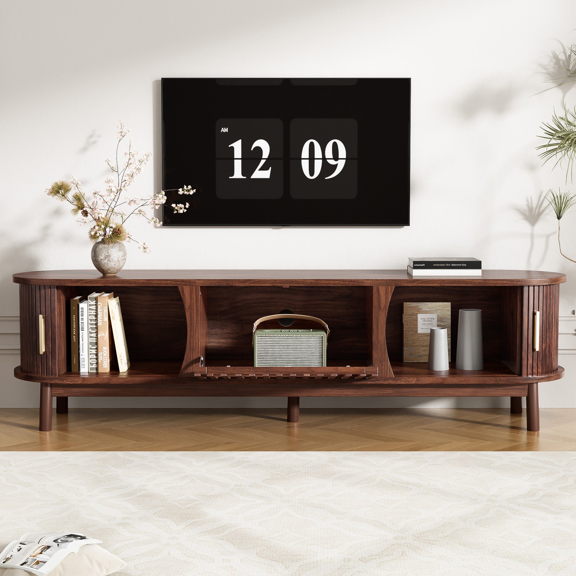 Lowboard TV Cabinet, 165 x 39.5 x 46 cm Sliding Door 65-inch TV Stand, Brown