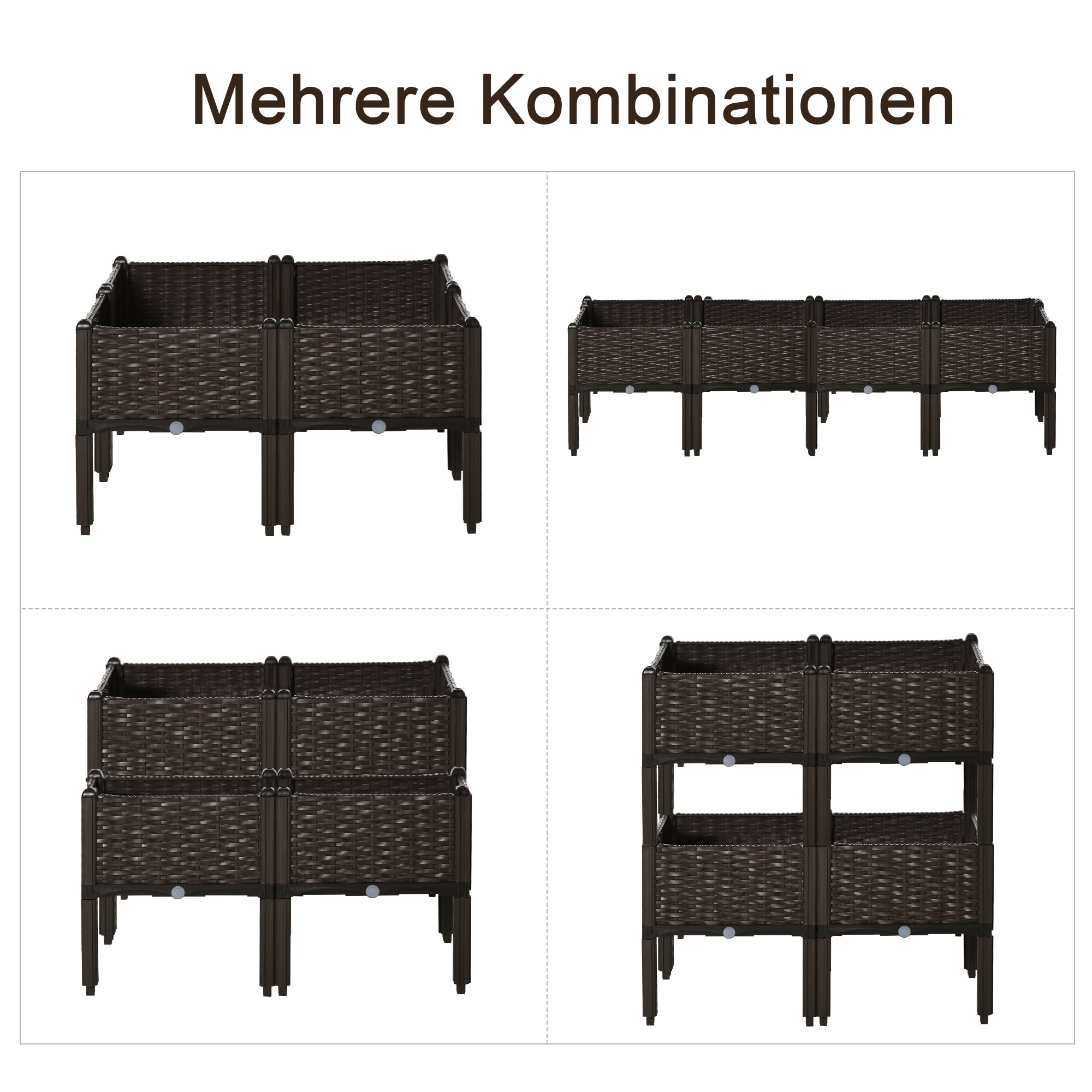 Raised Bed 4-Piece Planter, Rattan Look, Brown