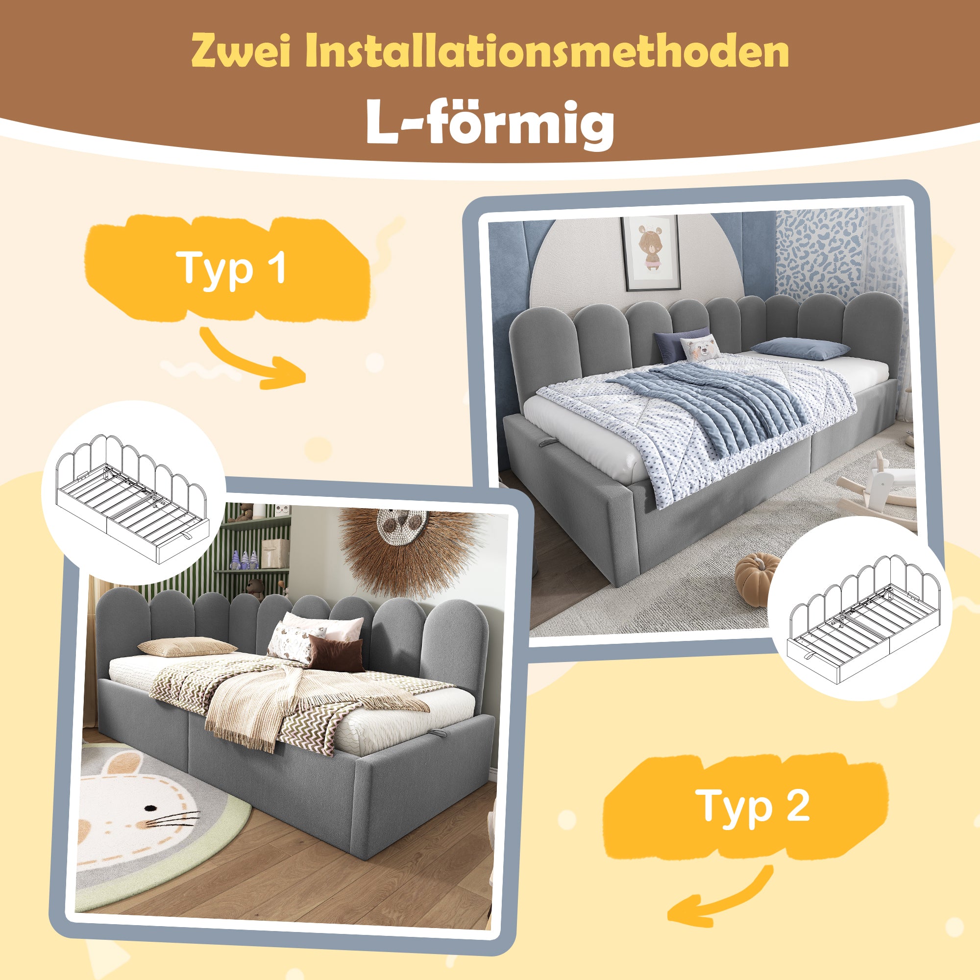 Daybed, Upholstered Sofa Bed with Hydraulic Storage, 90x190 cm, Velvet Gray