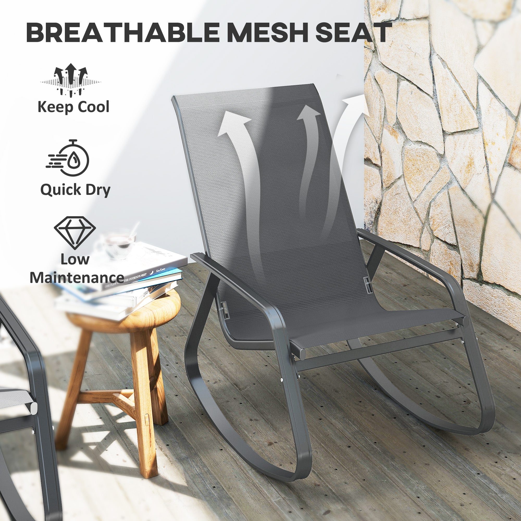 Rocking Garden Chairs - Set of Two, Grey