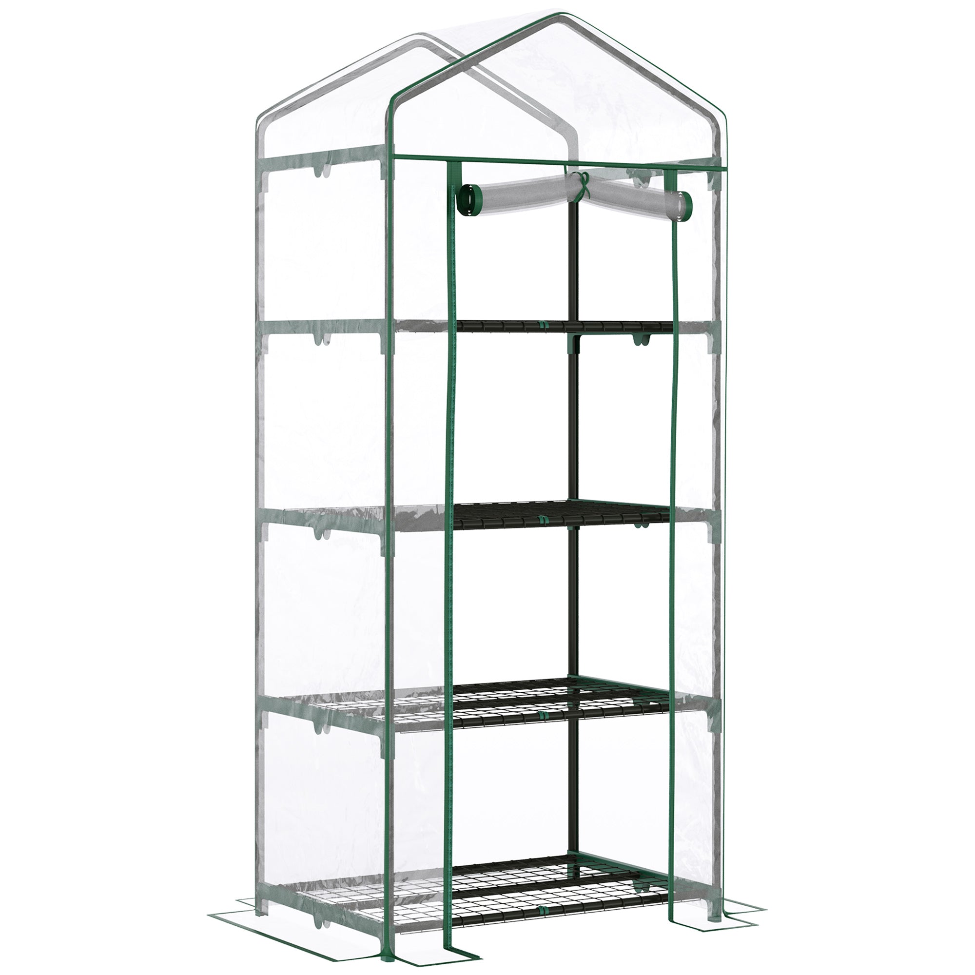 4 Tiers Mini Portable Greenhouse, Compact Plant Grow Shed, Transparent PVC Cover and Metal Frame