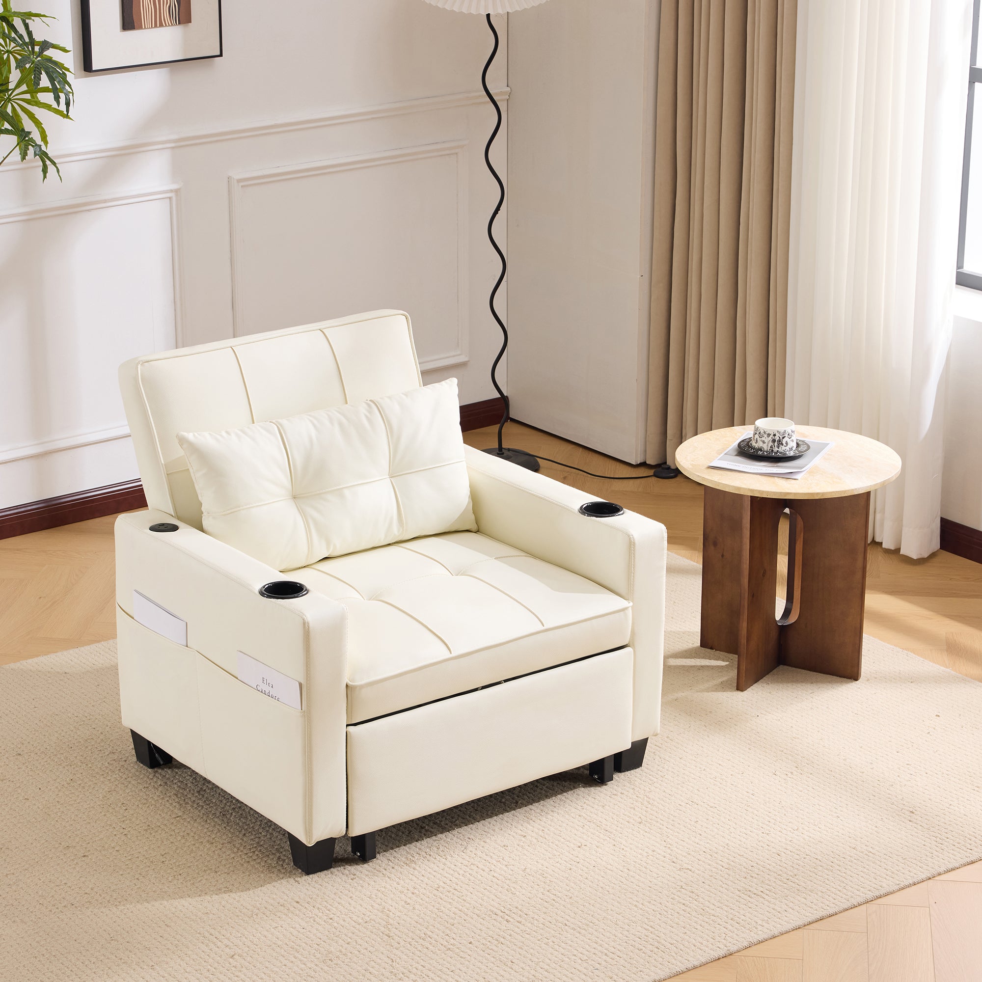 3-in-1 Pull-Out Sofa Bed - Cup Holders & USB Port, Single