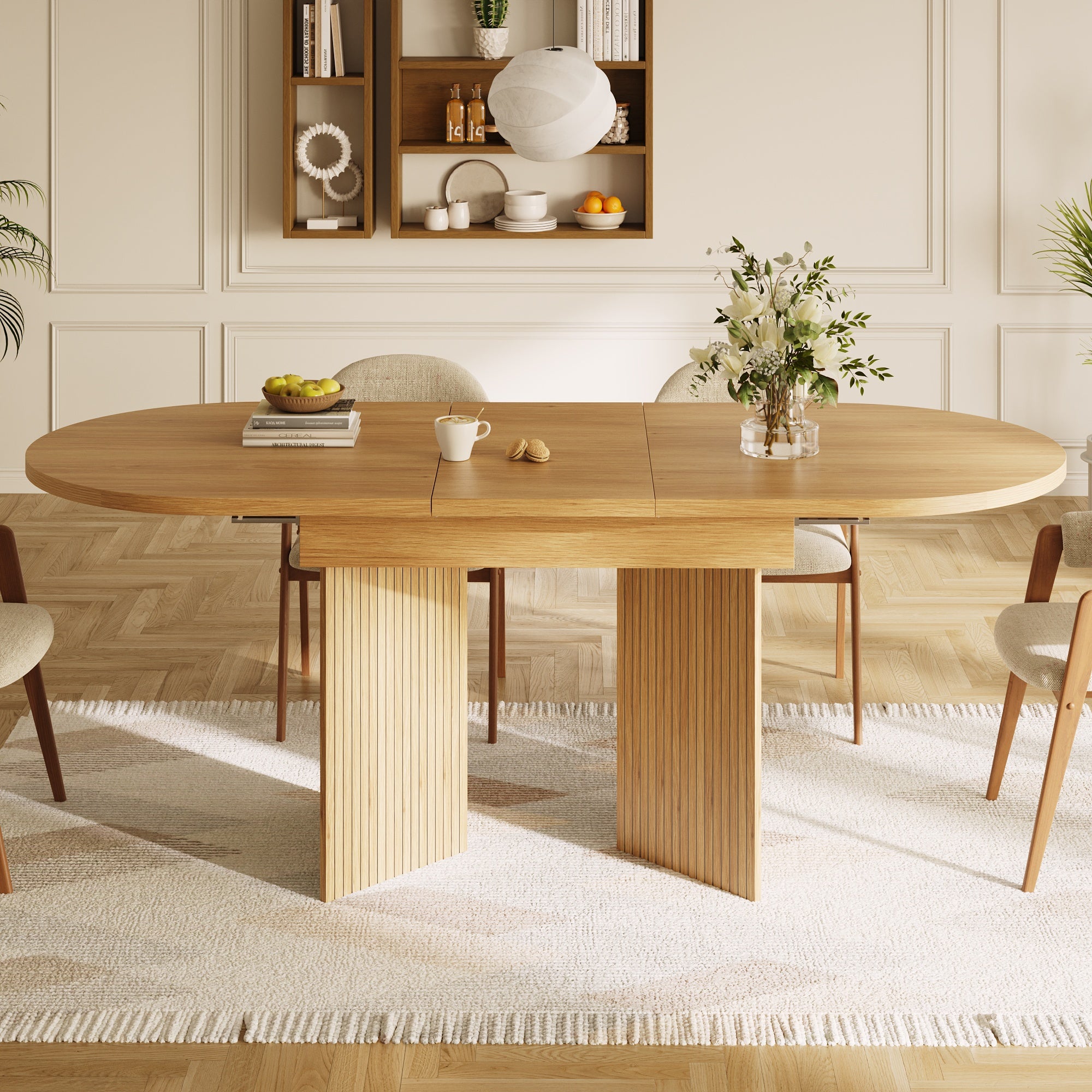 Extendable Dining Table with Internal Extension Leaves, 120-160 x 80 cm, Natural Wood