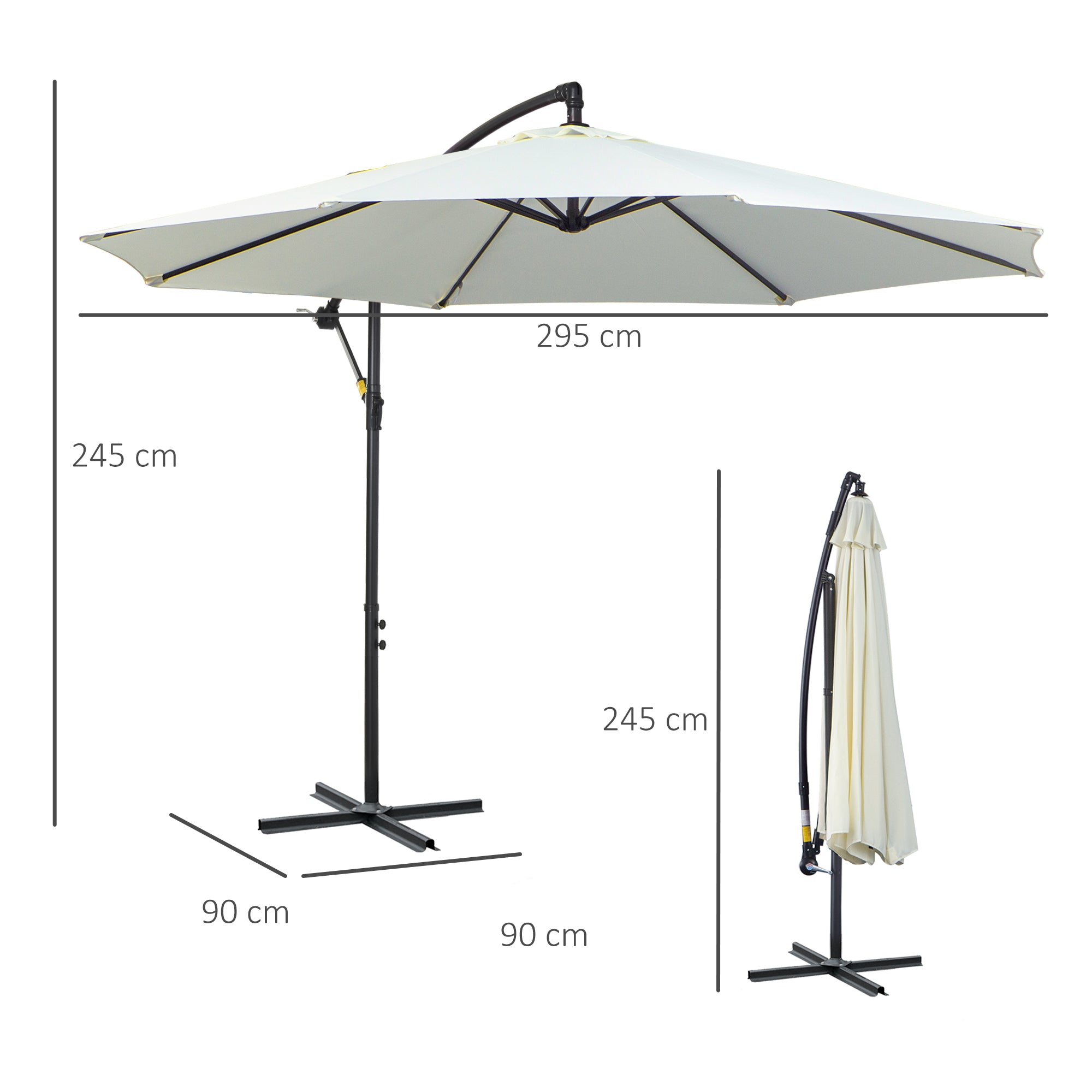 Cantilever Parasol, Round, 300 cm, Cream Polyester