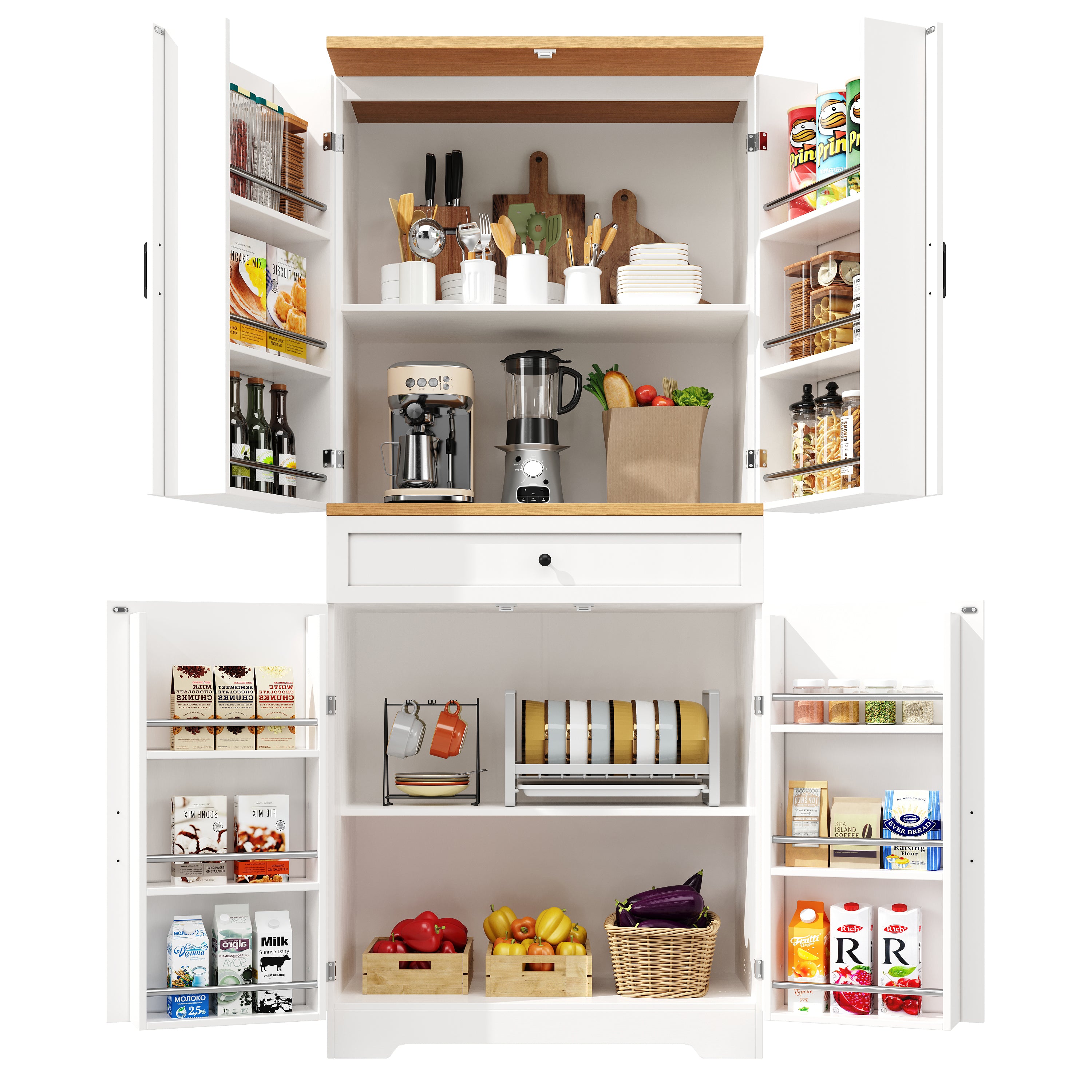 High Kitchen Cabinet 12 Doors & Drawers 80x40x180cm - MDF/Chipboard