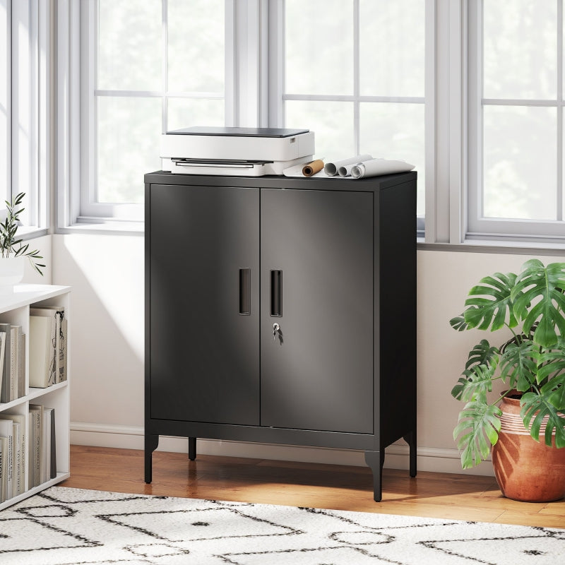 Metal Storage Cabinet with Lock and Adjustable Shelves, Black