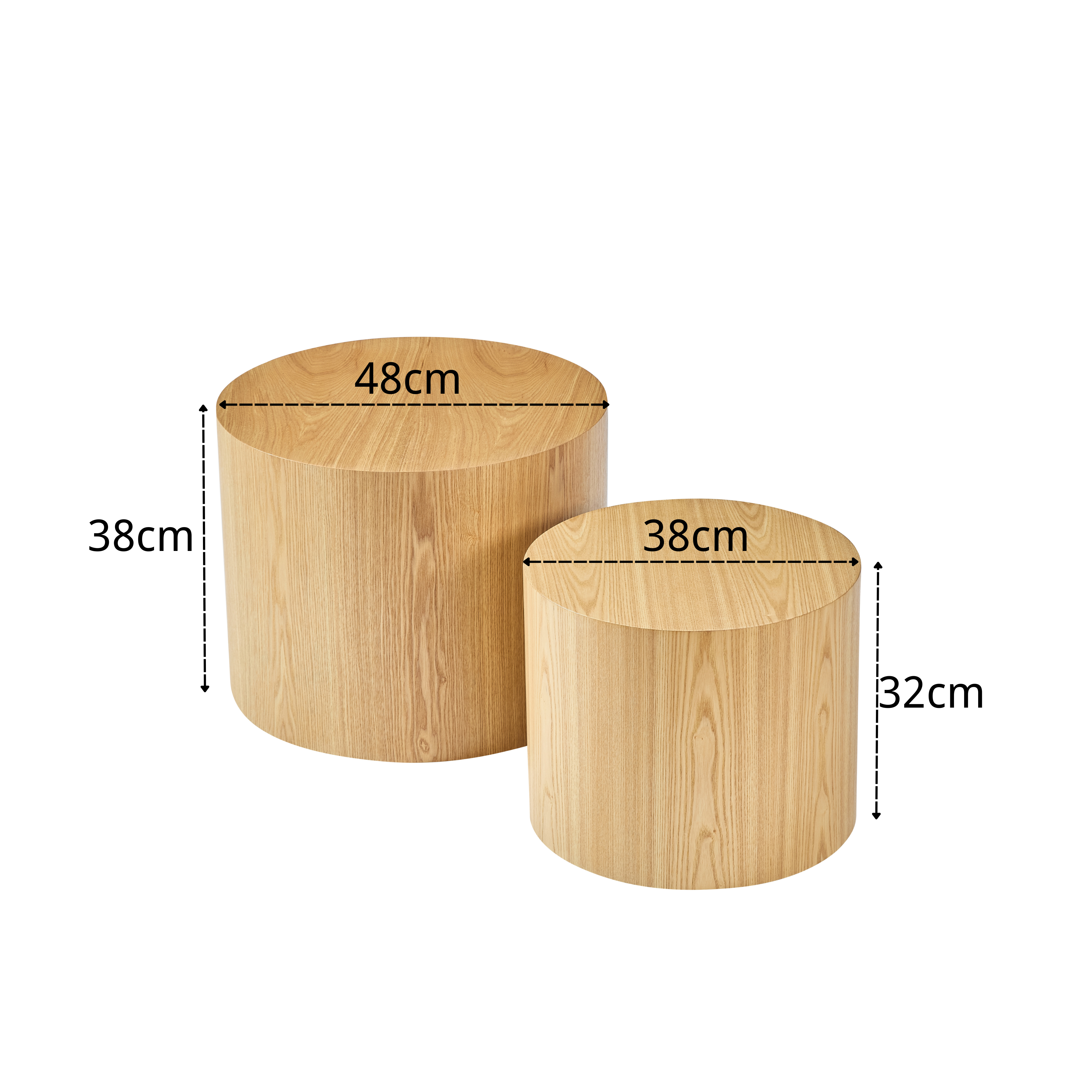 Modular Nesting Coffee Table Set of 2 Solid Wood Cylinder Design - Natural, Black & Walnut