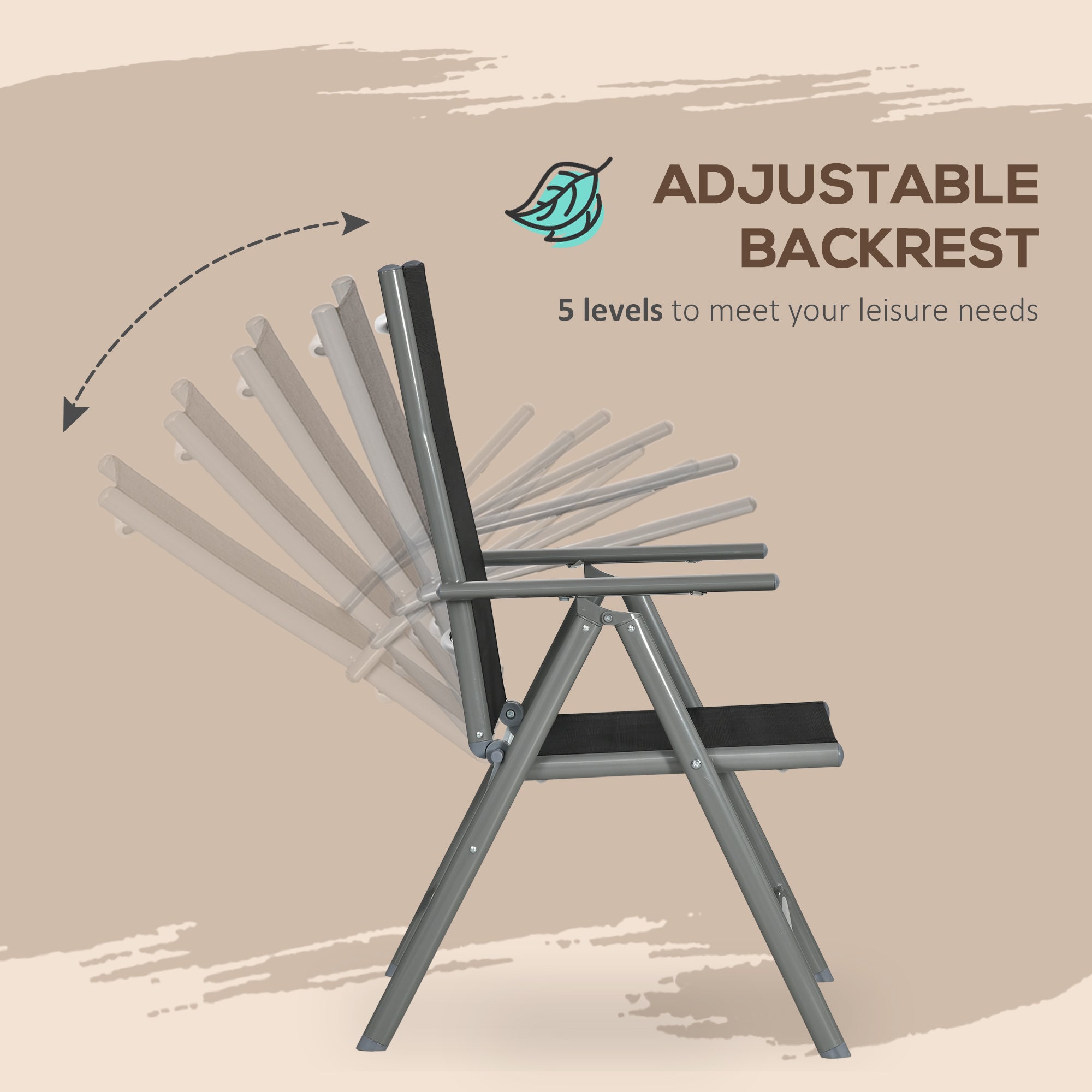 7 Piece Garden Dining Set, Folding and Reclining Chairs with Tempered Glass Table, Aluminium Frame, Black