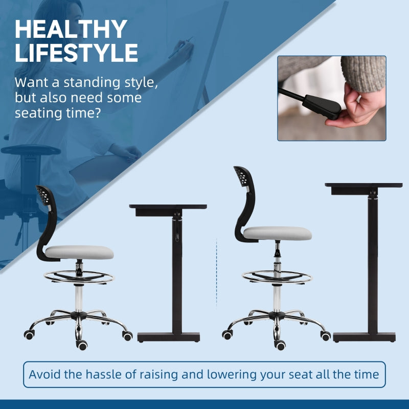 Draughtsman Office Chair Adjustable Height 68-88cm with Wheels Mesh Light Grey