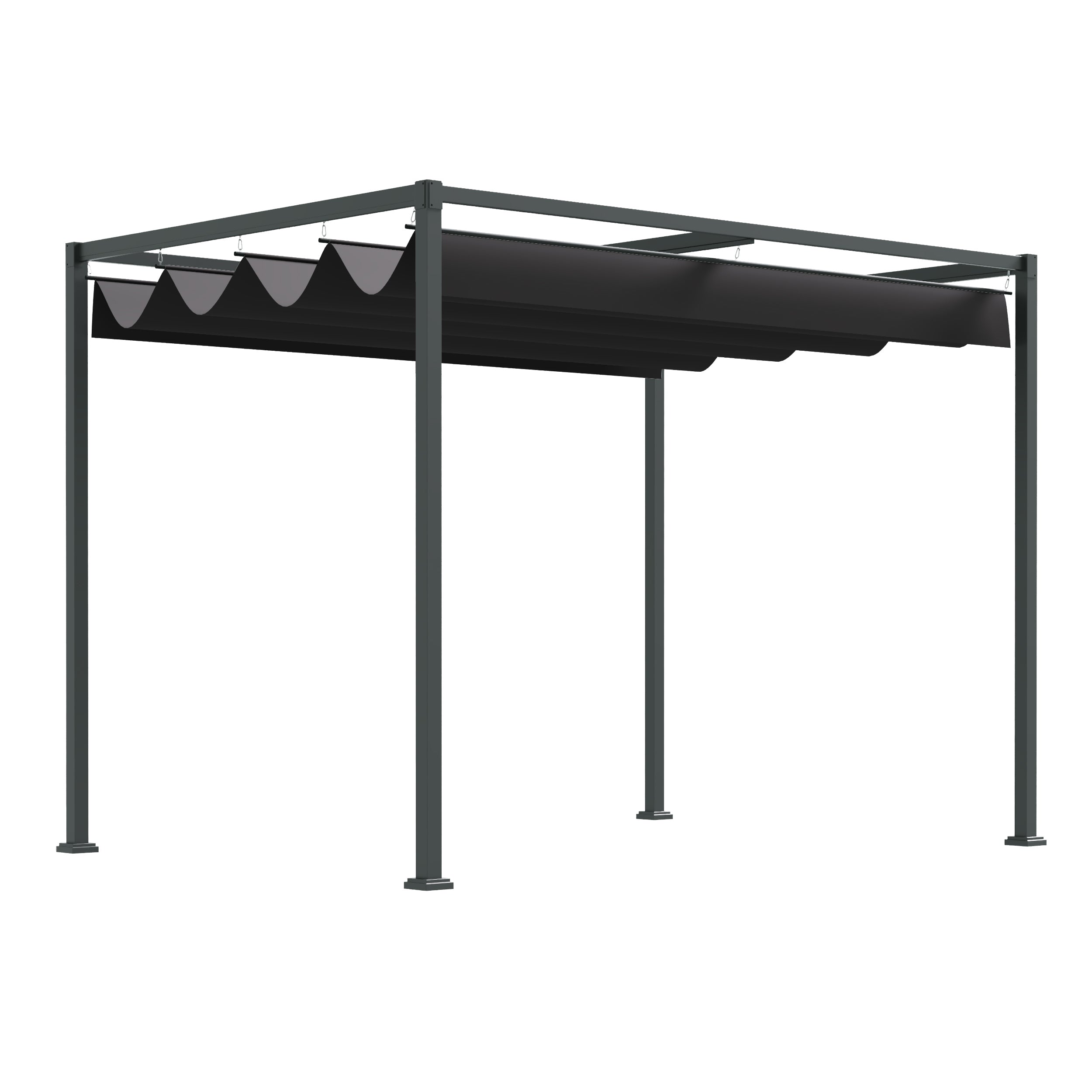 Pergola Pavilion Patio Cover with Sliding Roof 298x213x221cm Polyester Black Grey