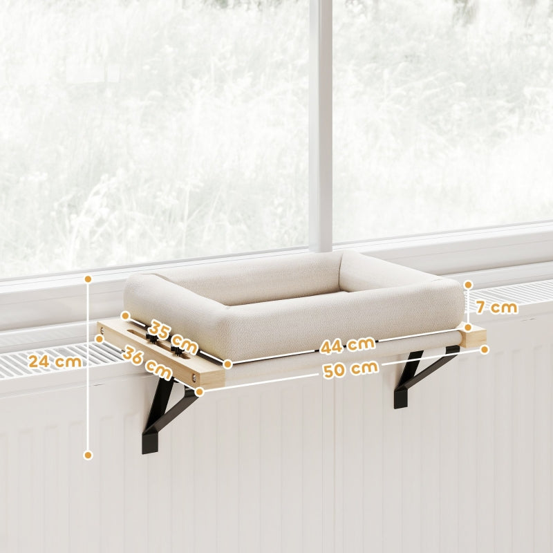 Cat House for Windowsills/Radiators, Cushion, Wooden Frame, White