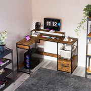 Industrial L-Shaped Multi-Work Desk - Brown