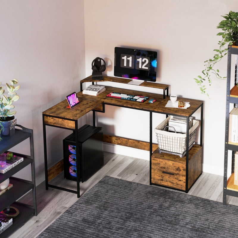 Industrial L-Shaped Multi-Work Desk - Brown