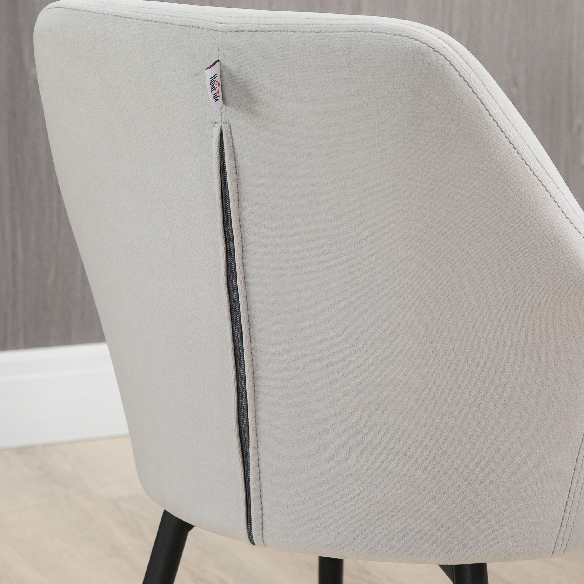 Dining Chairs Set of 2 Upholstered Backrest Steel Legs, Light Gray Velvet Look