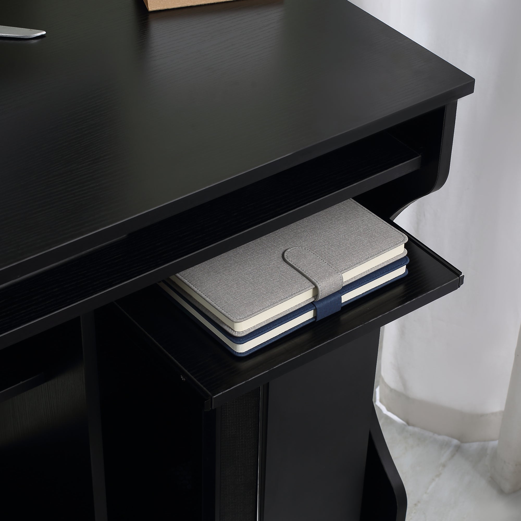 Multi-Storage Compact Work Desk with Wheels, Black