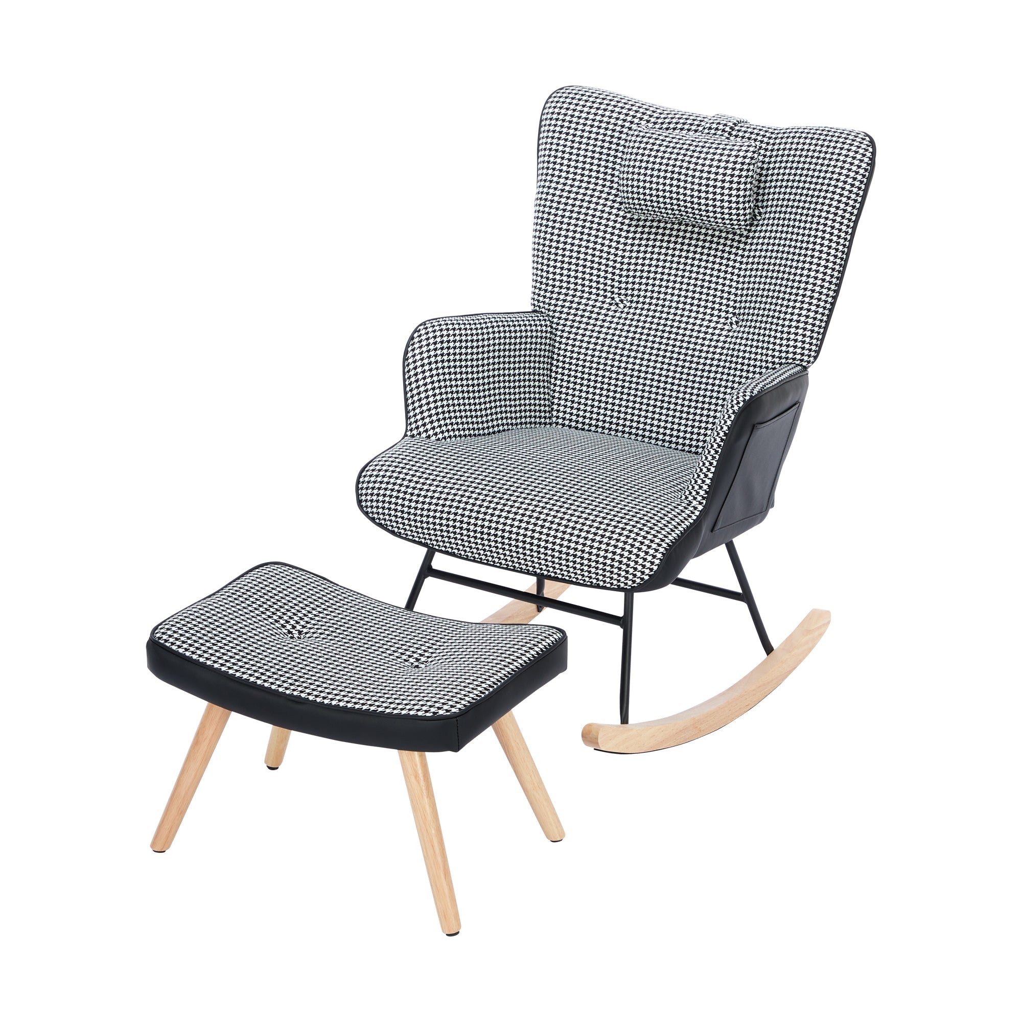 Rocking Chairs for Adults, Fabric Relaxing Recliner Chair with Solid Wood Legs