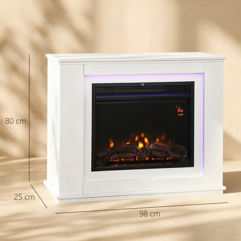 Electric Fireplace with Surround, 32" 2000W 12-Colour Flame Effect, White